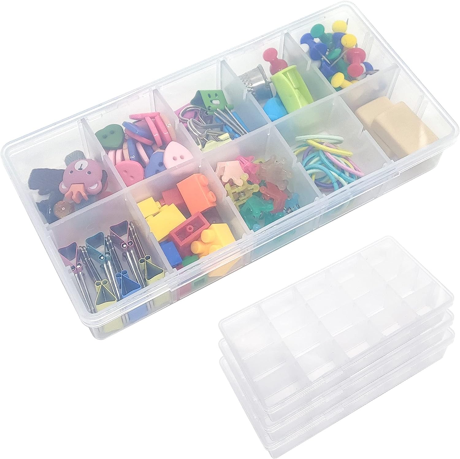 SGHUO 18 Compartment Organizer Box with Adjustable Dividers, 4 Pack Plastic Storage Container for Jewelry, Craft DIY, Bead, Sewing, Dip Powder, Hair