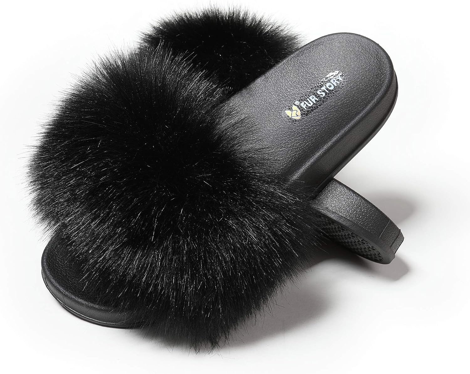 Jancoco Max Real Fox Fur Slides for Women - Furry Slides Fluffy Fur Slippers Open Toe Flat Slides Fur Sandals Outdoor