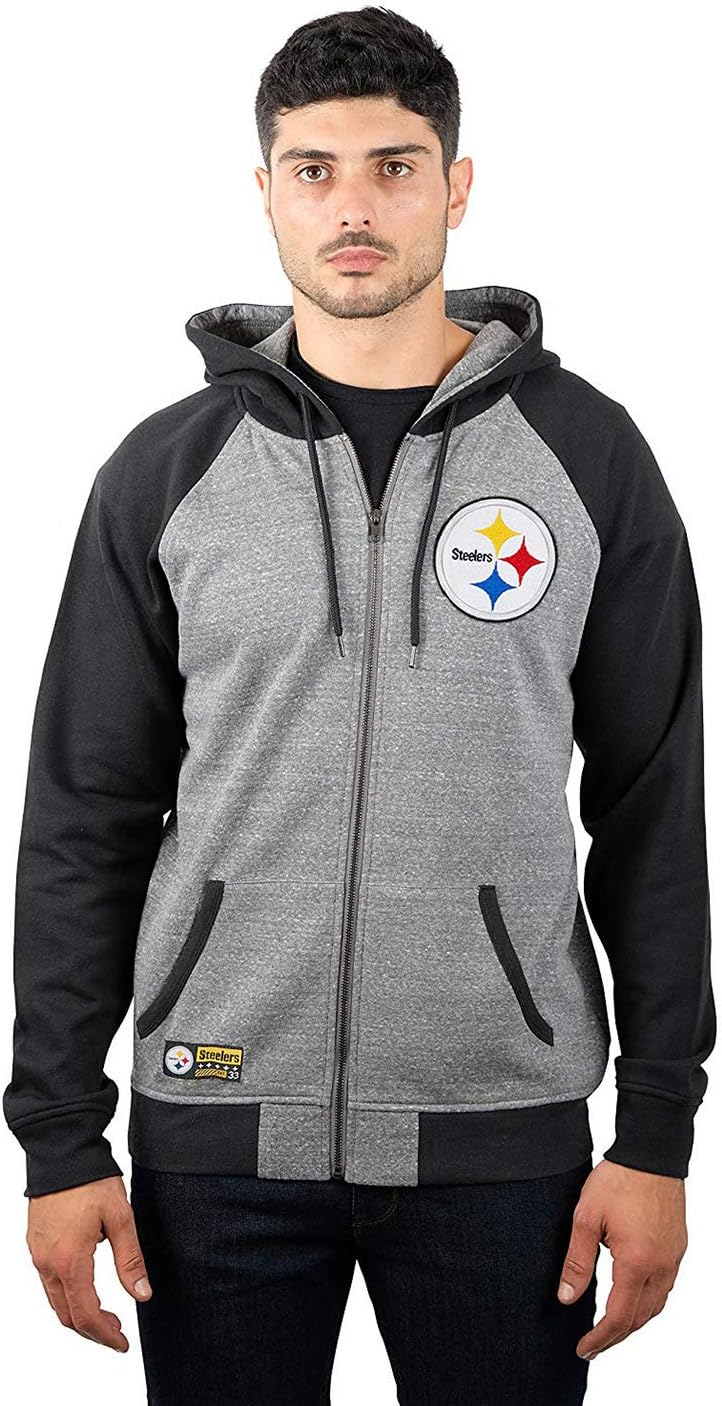 Zubaz NFL Men's Heather Grey Fleece Hoodie with Static Colored Hood, Pro Football Hoodie