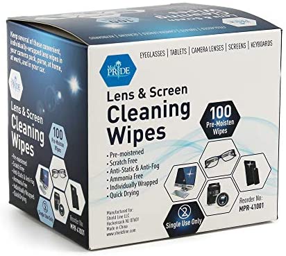 HandyClean Lens and Glass Cleaning Wipes Box of 100ct Pre-Moistened  Quick-Drying Wipes for Eyeglasses