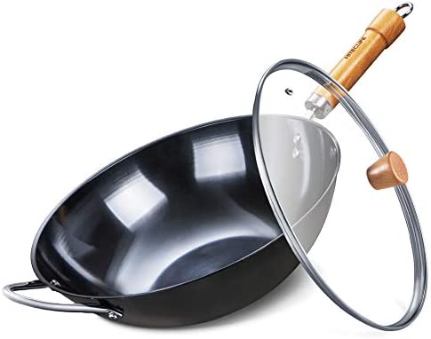 SKY LIGHT Wok Pan, 13.5 inch No Chemical Stir Fry Pan, 100% Carbon