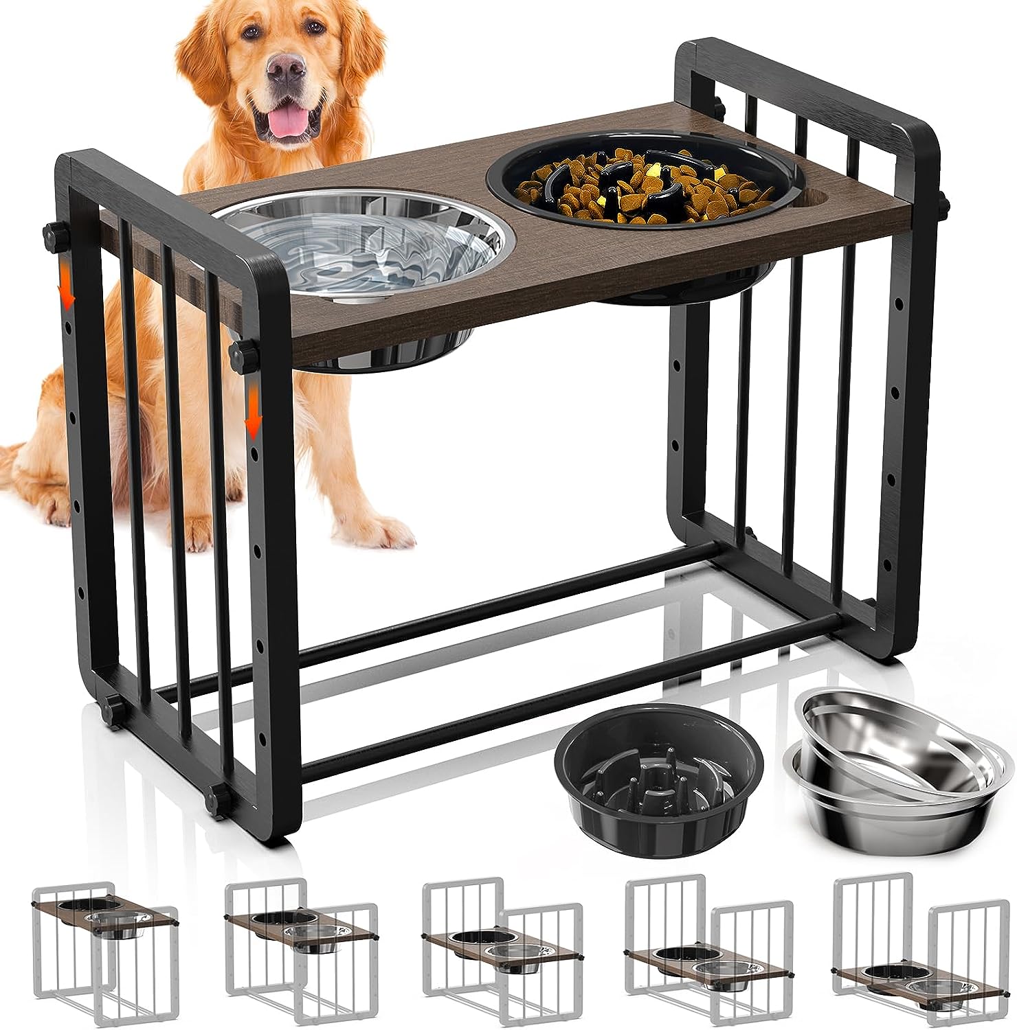 PROERR Single Dog Bowl Stand,Tall Dog Food Stand Adjustable Wide 7-11  Heights 14.5,Metal Elevated Dog Bowl Holder Raised Water Feeder for