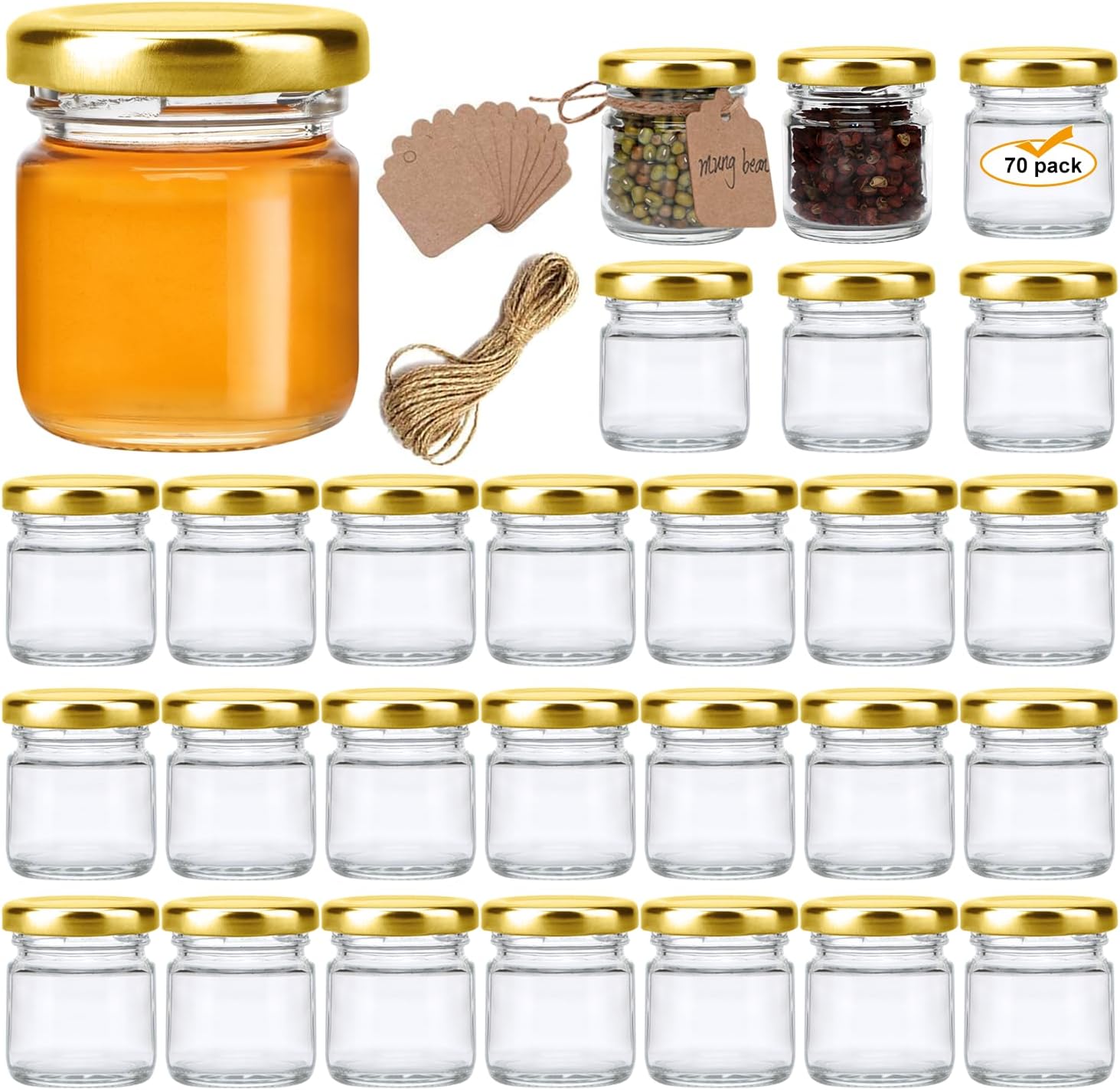 6 oz Clear Glass Jars With Lids(Golden),EnchengSmall Spice Jars For  Herb,Jelly,Jams,Wide Mouth Manson Jars Canning Jars For Kitchen Storage  Jars 30