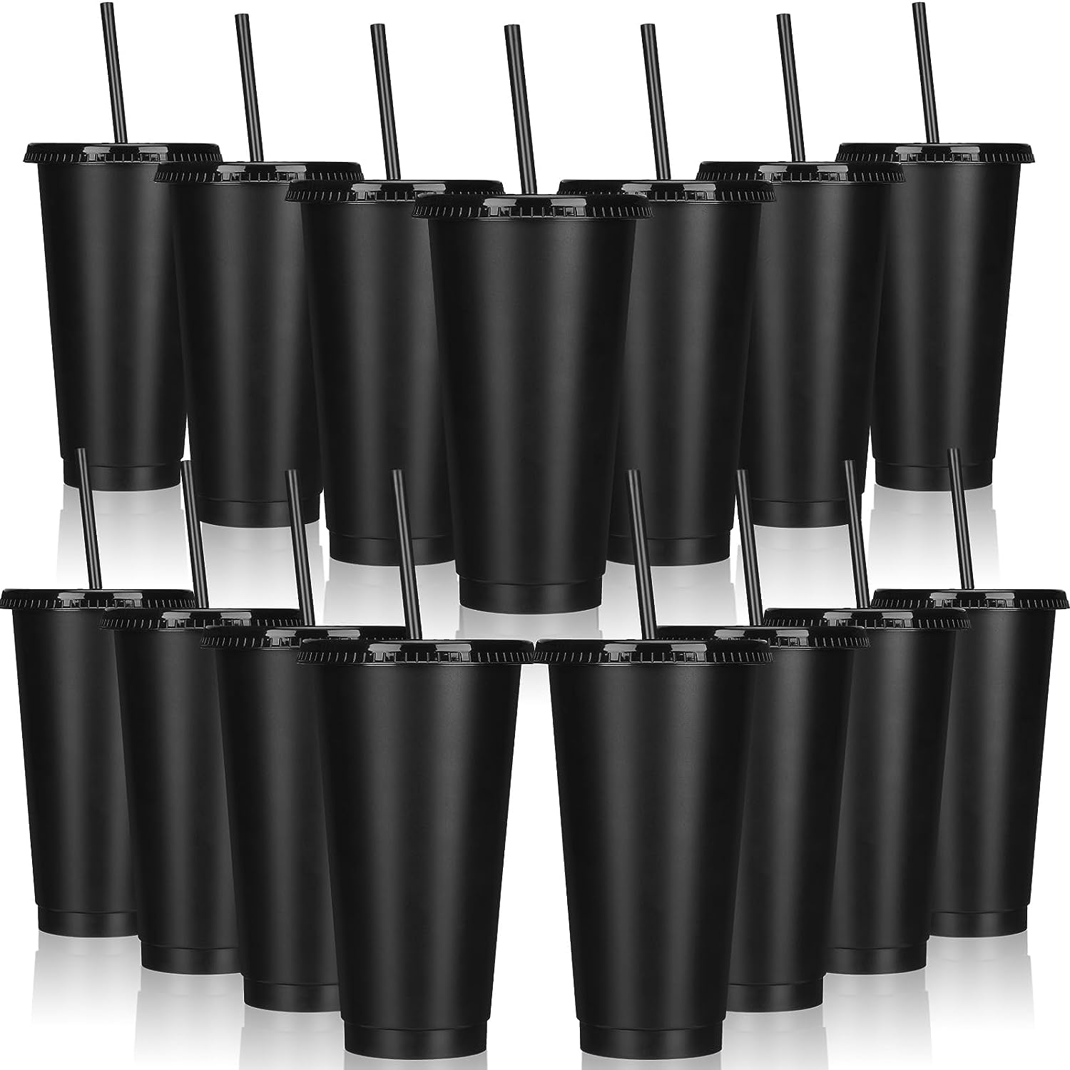  Reusable Plastic Cups with Lids Straws: 12Pcs 24oz Colorful  Bulk Party Cups/BPA-Free Dishwasher-Safe Cold Drink Travel Tumblers for  Iced Beverage Water Smoothie Coffee for Adults Kids (L-24 oz) : Home 