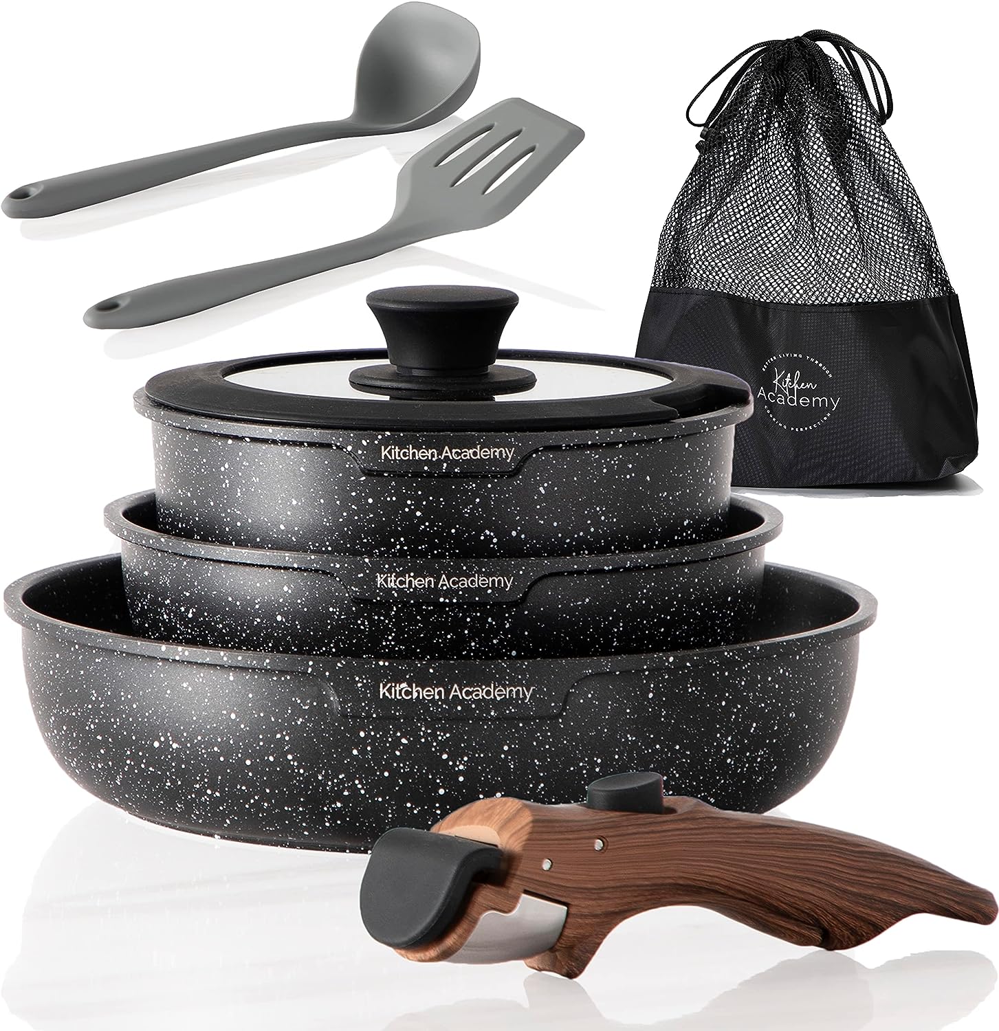 Caannasweis-10 Pieces Nonstick Cookware Sets with Detachable Handles