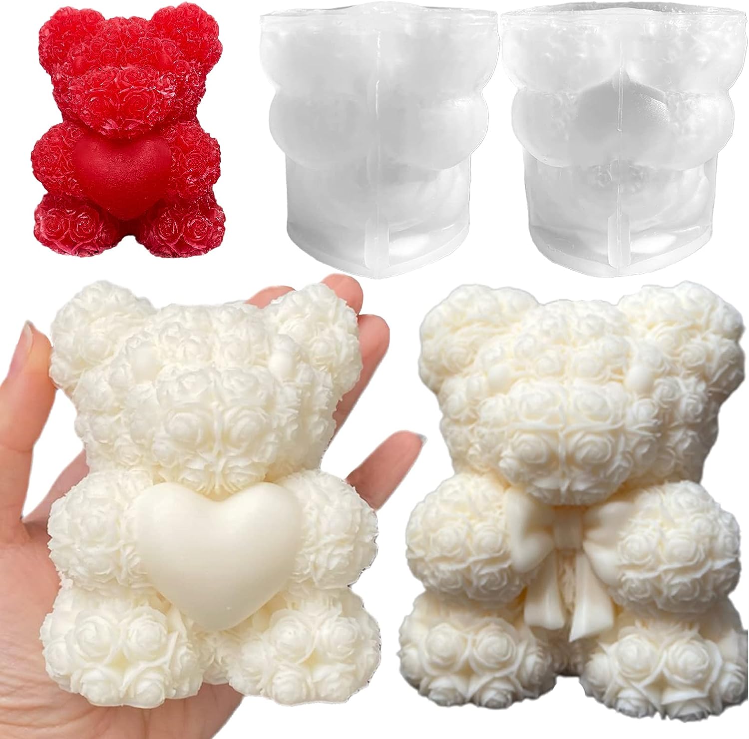 Whaline 2Pcs 3D Teddy Bear Ice Silicone Molds Ice Cube Trays Mold Silicone  Animal Mold Soap