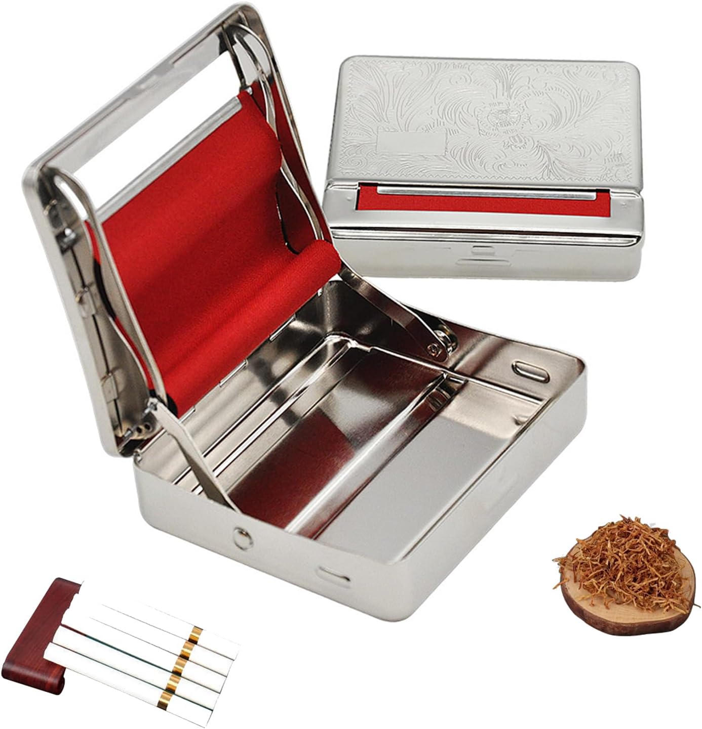  Rolling Machine Metal Red Cloth Automatic Cigarette Tobacc Roller  Box & Storage Box 70mm : Health & Household