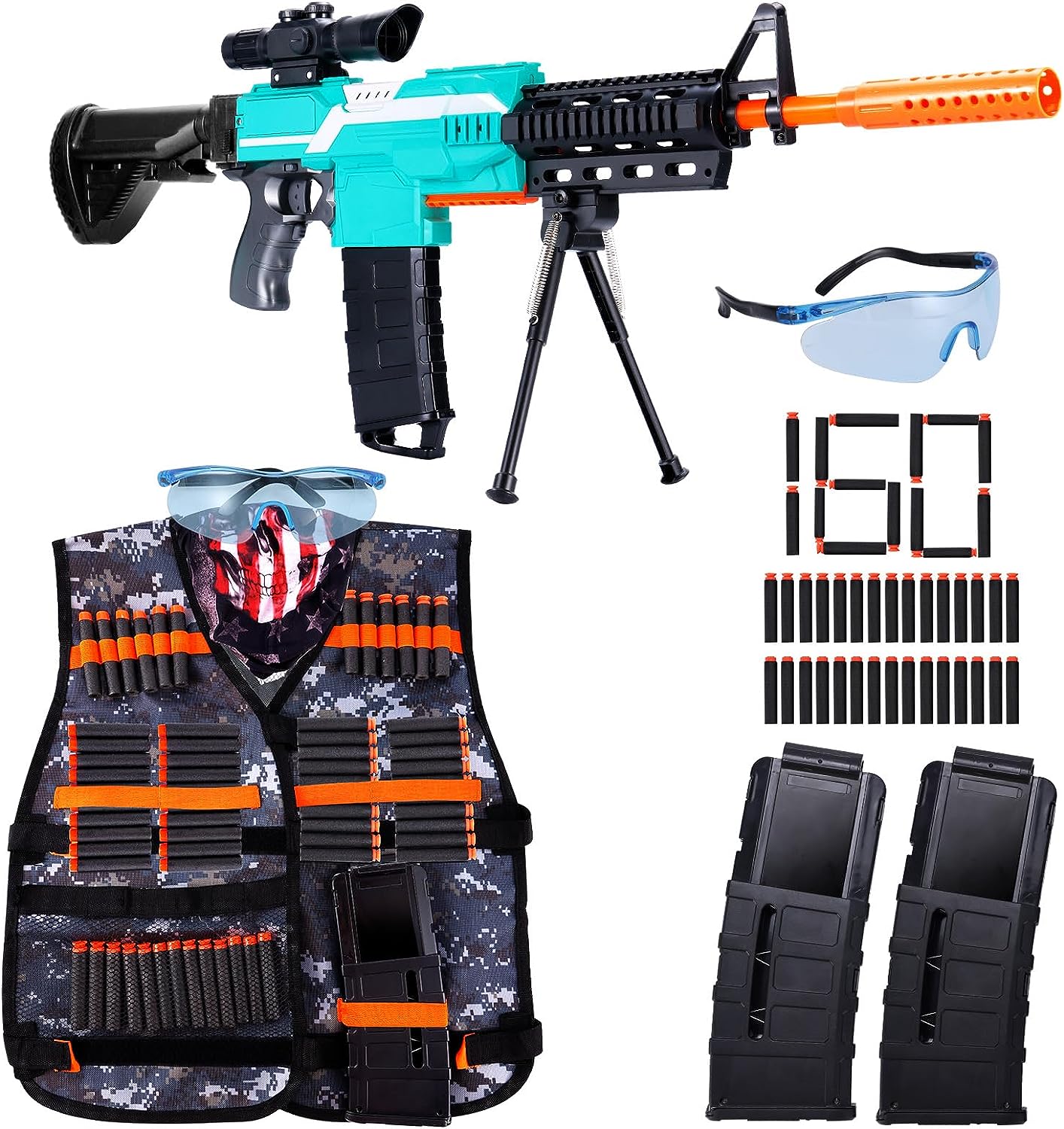  Xmifer Toy Guns Electric Machine Gun for Nerf Guns Automatic,  Nerf Guns Sniper with Scope, 2 Magazines Tactical Vest Kit with 100 Darts,  Nerf Guns for Kids Ages 8-12 Toy Gifts