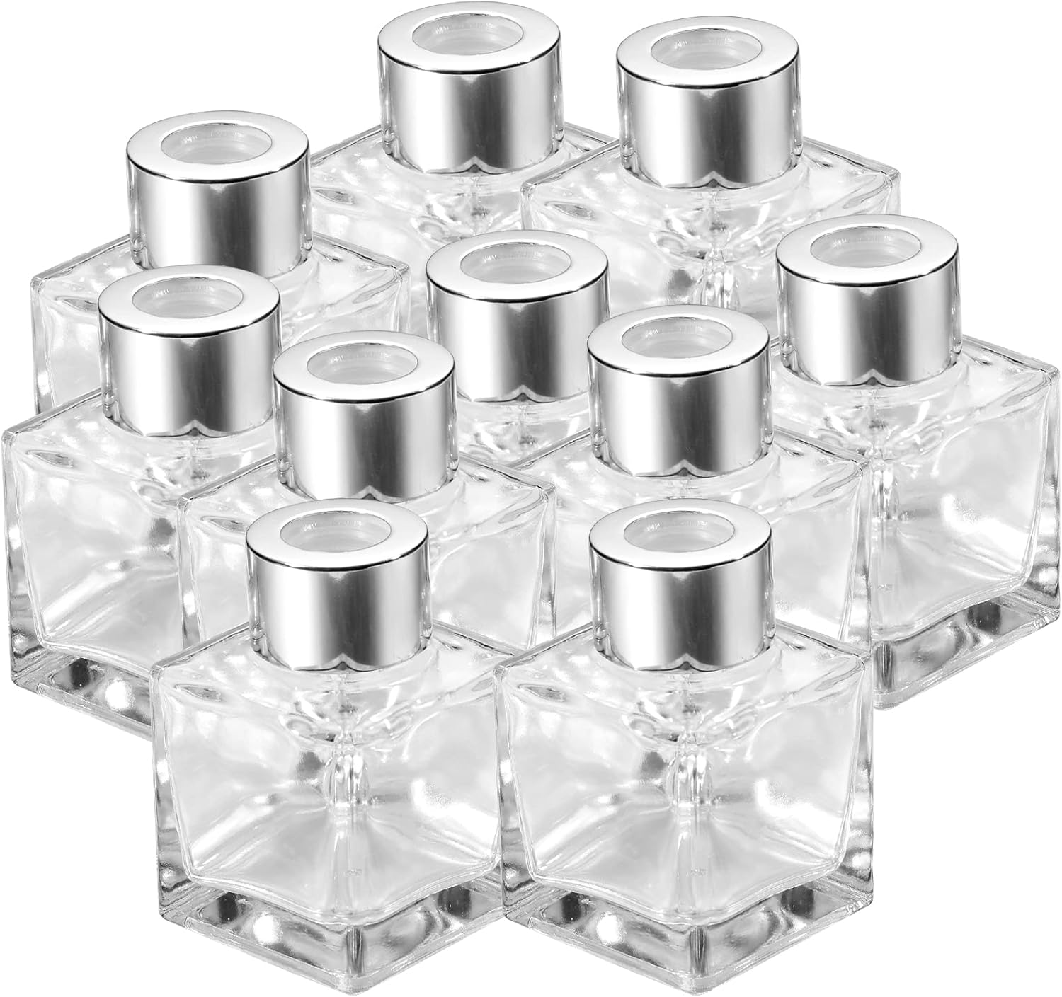 10 Set Square Glass Diffuser Bottles With Silver Caps