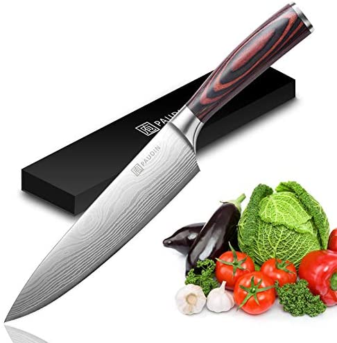  MICHELANGELO Professional Chef Knife 8 Inch Pro, German High  Carbon Stainless Steel with Ergonomic Handle, Japanese Knife, for Kitchen -  Inch, Etched Damascus Pattern: Home & Kitchen