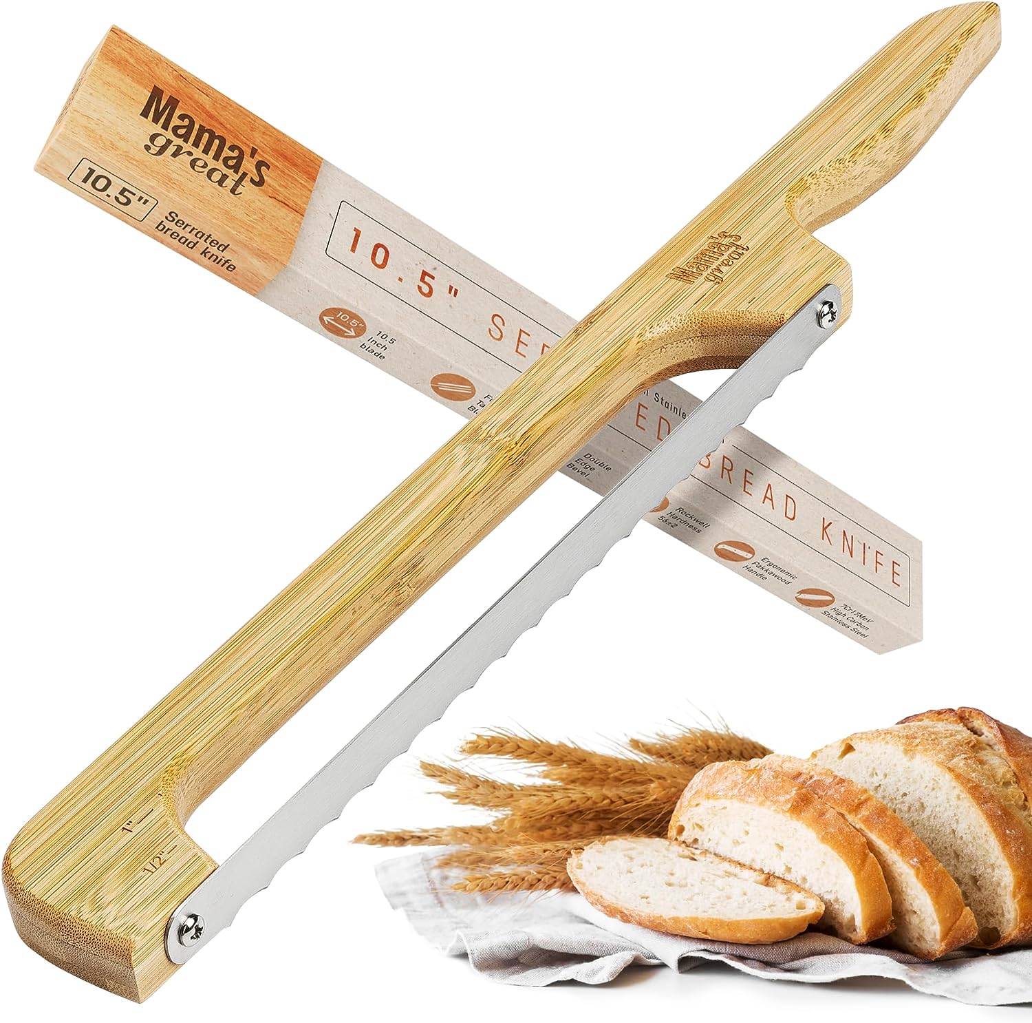 15.8Inch Wooden Bread Bow Knife Bread Serrated Knife With Wooden