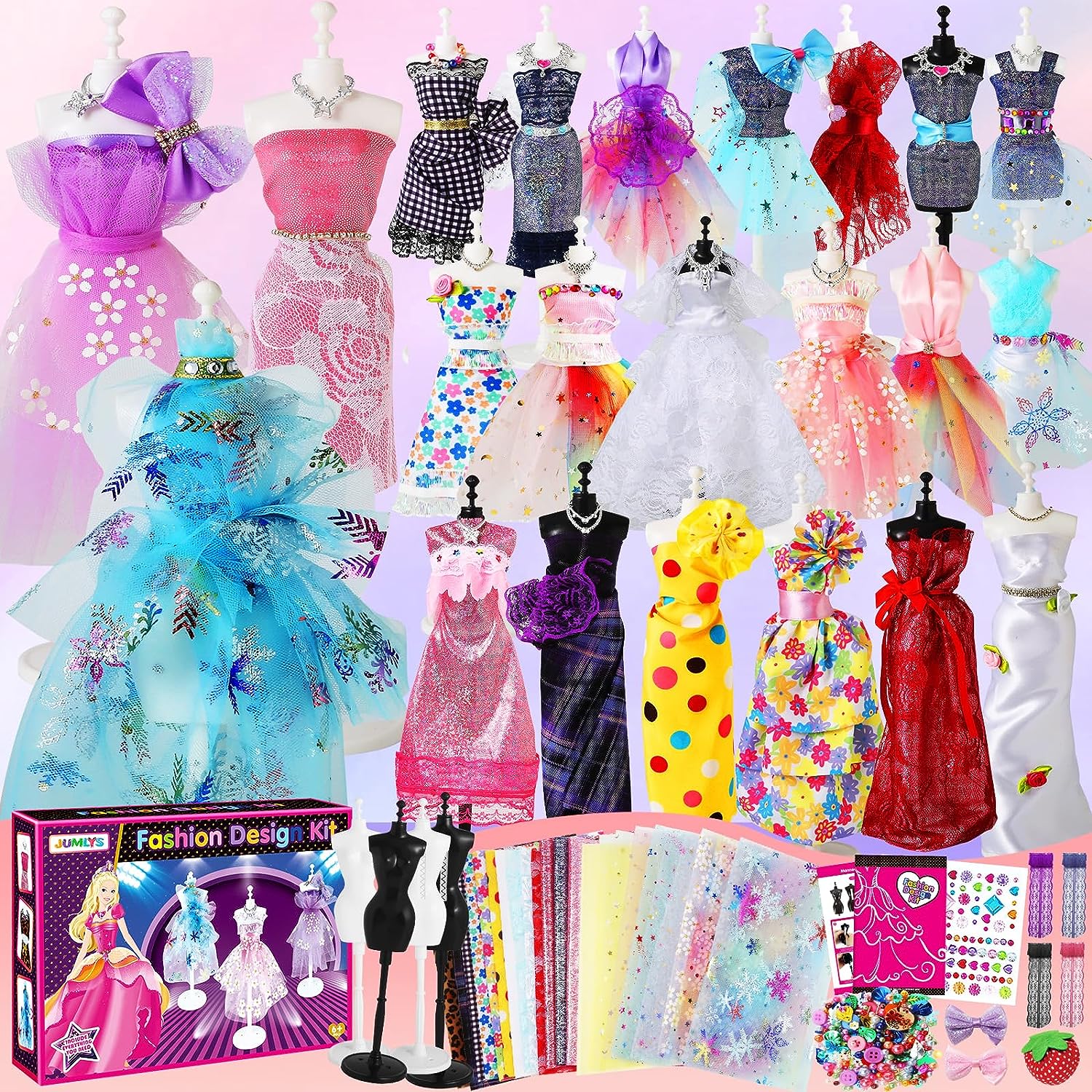  OCHIDO 600+Pcs Fashion Designer Kits for Girls 6 7 8 9 10 11 12  Years Old,DIY Arts & Crafts Girls Set with 4 Mannequins,Sewing Kit for Kids  for Birthday Christmas Gift