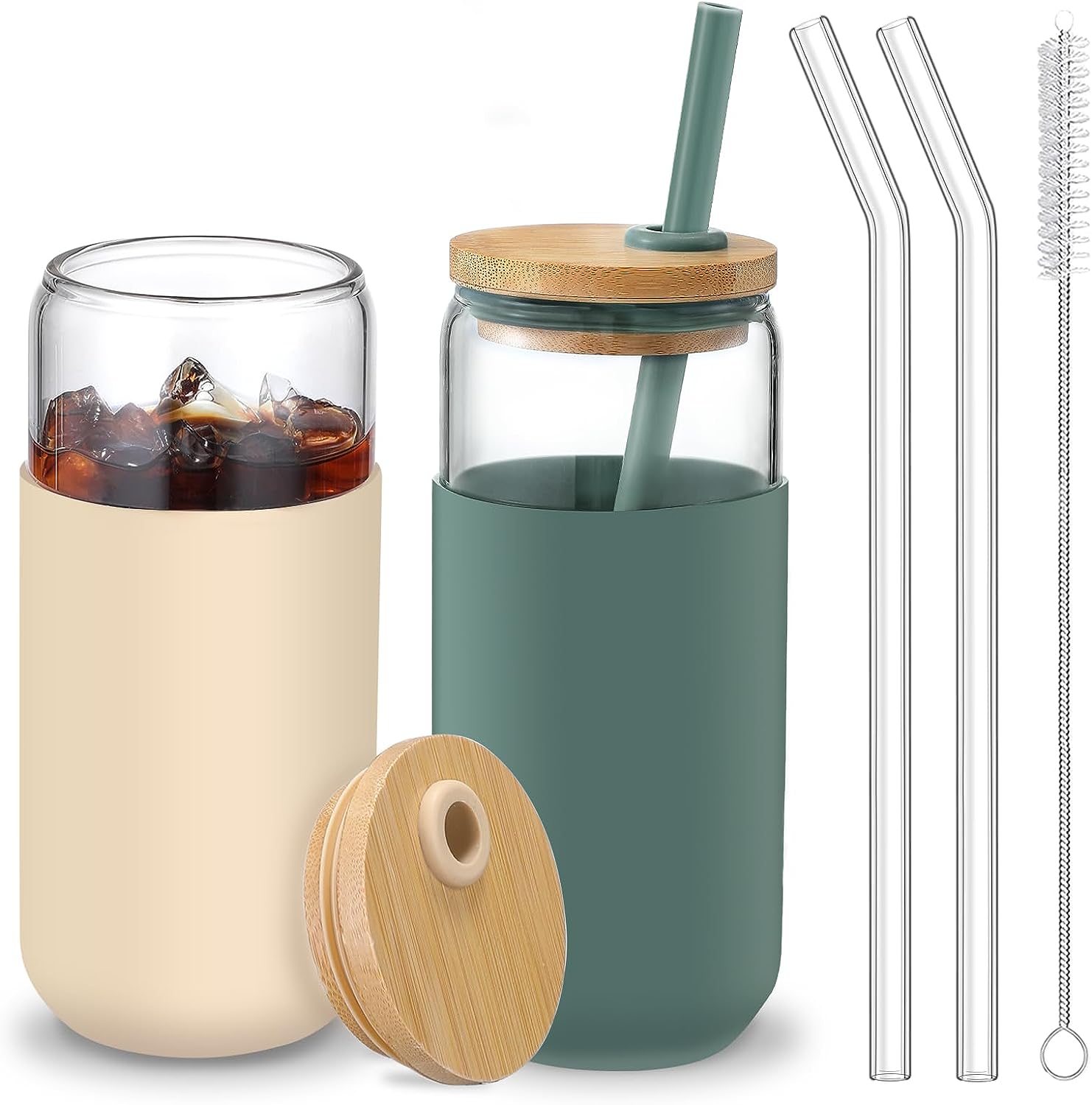  Glass Cups with Glass Dome Lid and Straws,Reusable Wide Mouth  Smoothie Cups 14oz Glass Coffee Iced Cup Tumbler Glass Bubble Tea Cup for  Coke Soda Home Office Bar Yellow : Home