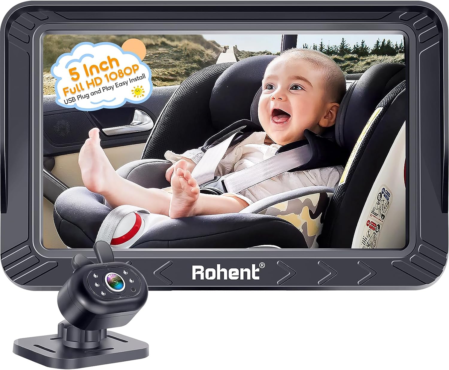  DoHonest Baby Car Camera 7-Inch: USB Plug and Play Easy Setup  360° Rotating Backseat Camera Two Kids HD 1080P Rear Facing Car Seat Camera  Clear Night Vision -V9 : Baby