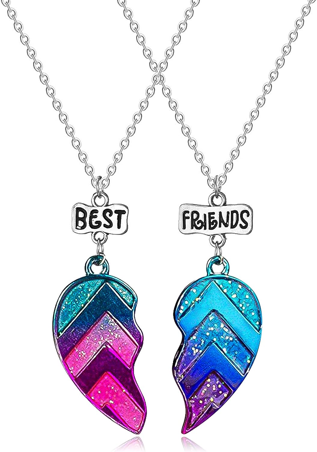 ZYHO Airlove BFF Friendship Necklace for 2 - Best Friend Necklaces BFF  Gifts for 2 Matching Heart Best Friends Forever Pendant Necklaces Set
