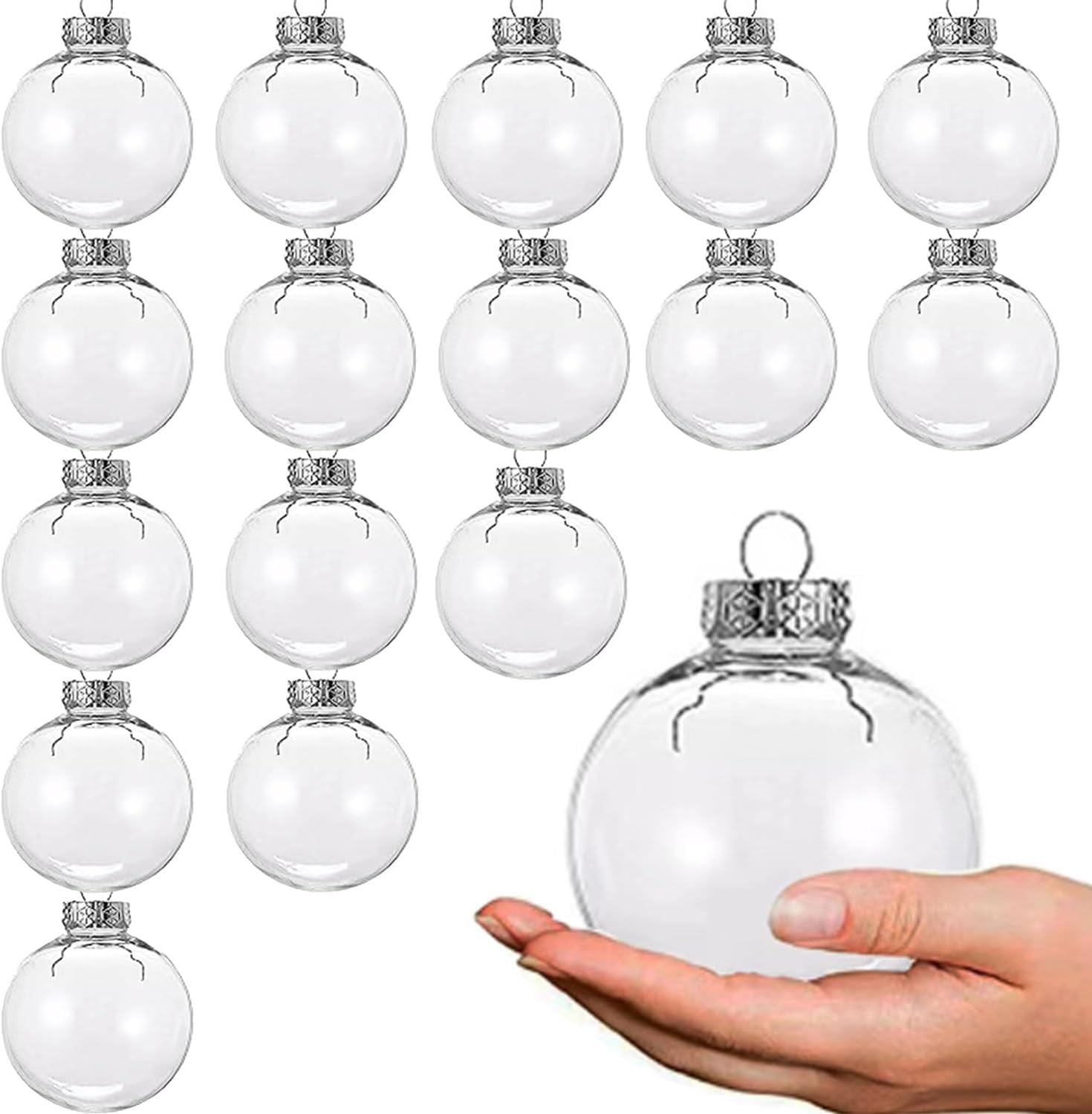 12 Pcs DIY Clear Plastic Fillable Balls Ornament, 2.36Inch Christmas Balls for Christmas, Halloween, Birthday, Wedding Decor, Crafts Decorations (60