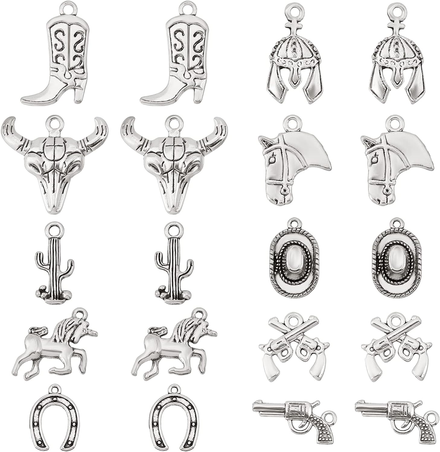 60pcs Vintage Silver Western Cowboy Charms Alloy Pendants Horse Hat Cactus  Cowboy Boot Charms Accessories For Bracelet Earrings Necklace Jewelry Makin