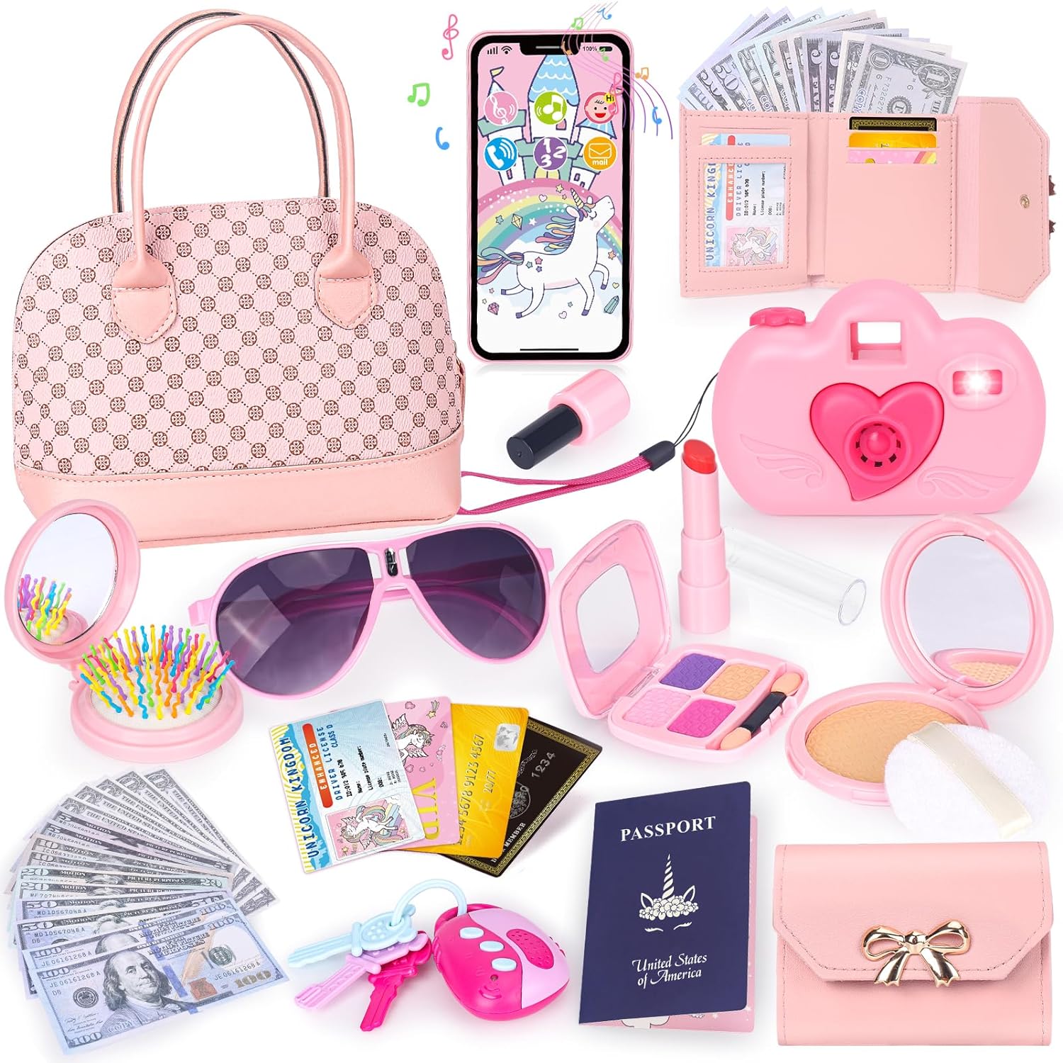 Buy Uzoxlsn 21Pcs Pretend Purse For Little Girls|My First Purse Playset For  Princess With Handbag|Smartphone|Sunglasses|Wallet|Key|Credit Card|Makeup  Toy|Birthday Gift For Girl Ages 3 to 12 Online at Low Prices in India -  Amazon.in