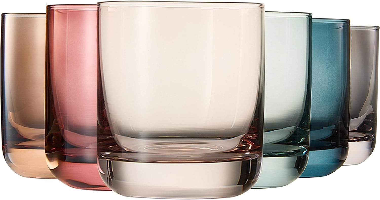 ZOOFOX Set of 6 Colored Drinking Glasses, 12oz Embossed Tumblers