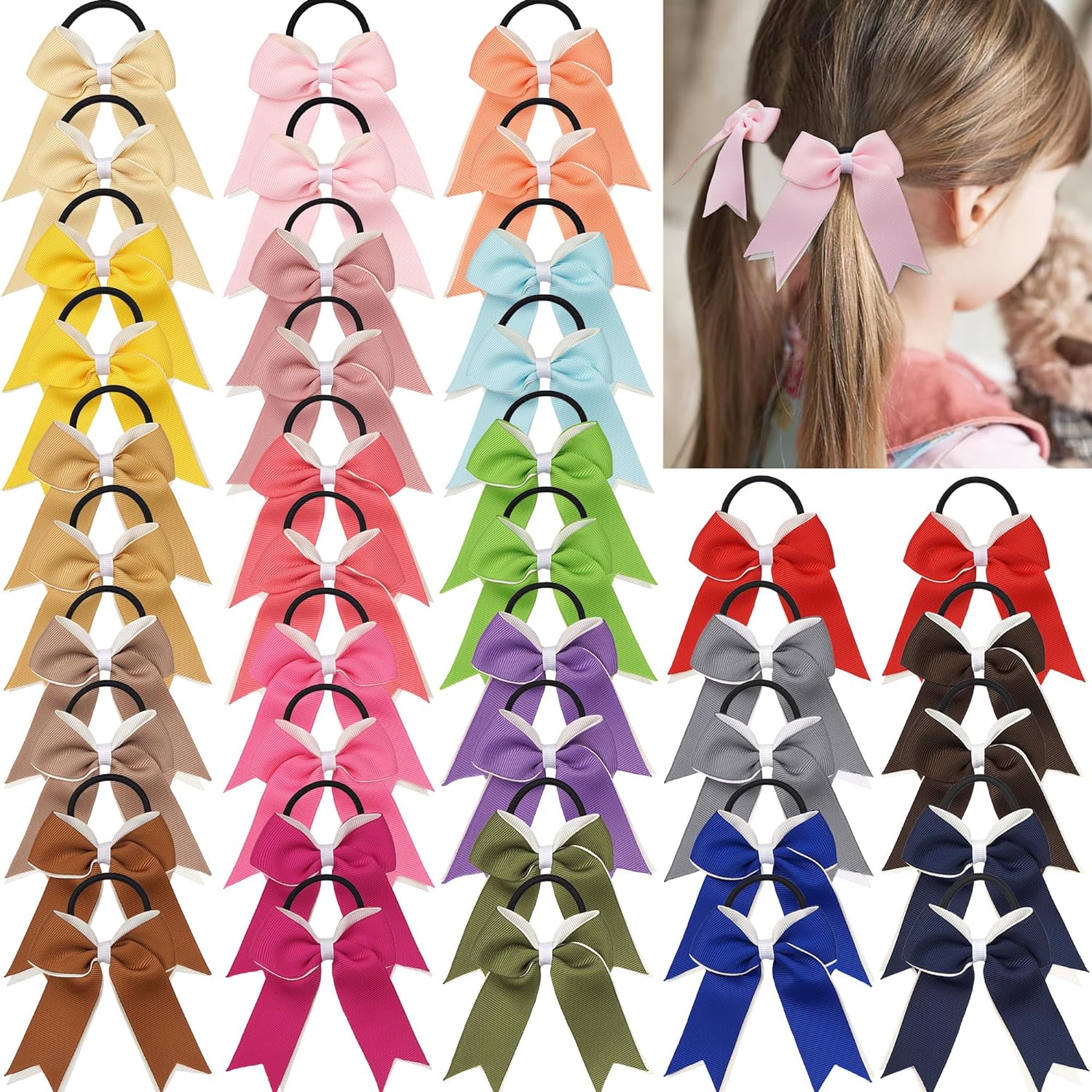 WillingTee 20Pcs 8 Large Cheer Bows for Girls Ponytail Holder Grosgrain  Ribbon Cheerleading Bows Elastic Hair Tie Bands for Baby Girls School