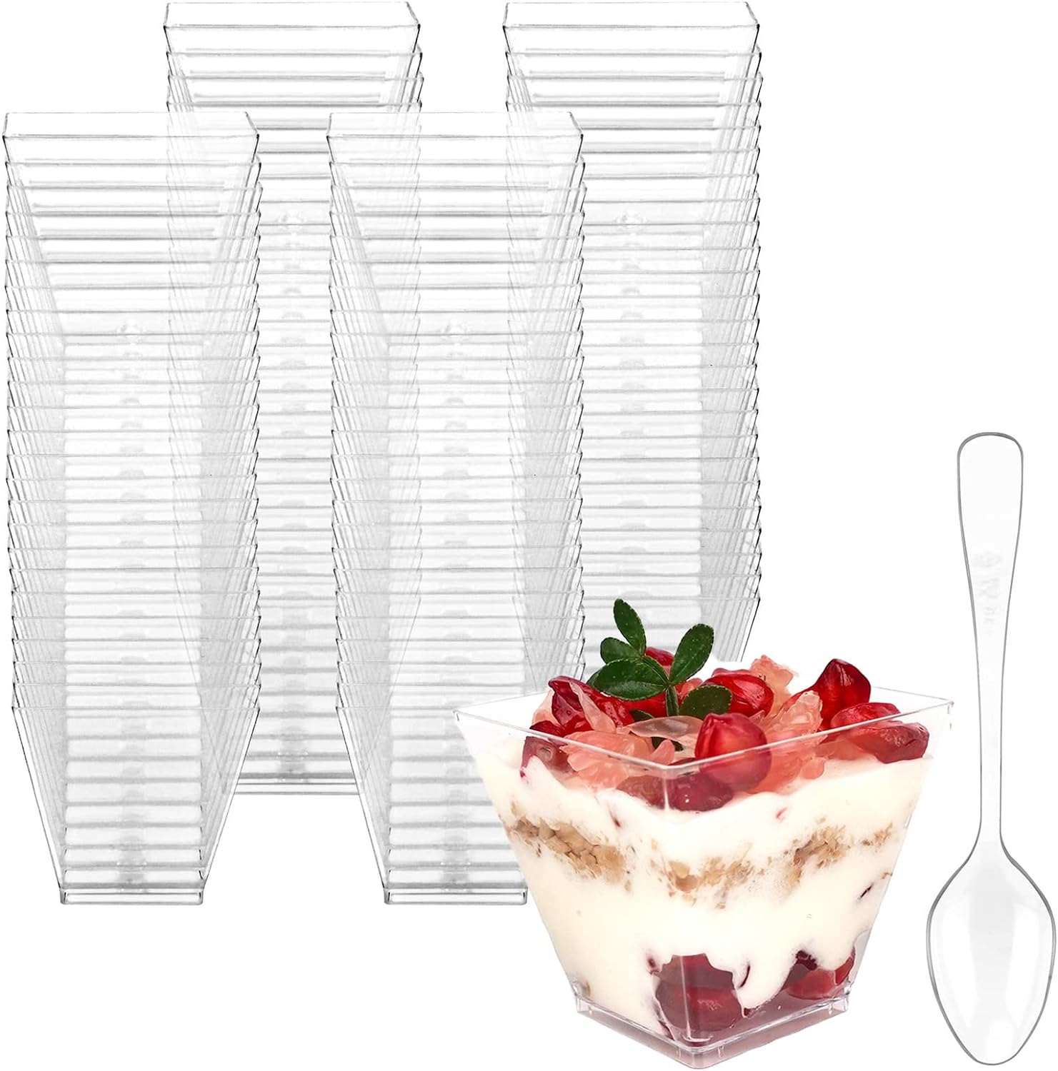 Mini Tall Square Plastic Dessert Cup with Lid, 3-3/4-Inch, 7-Count