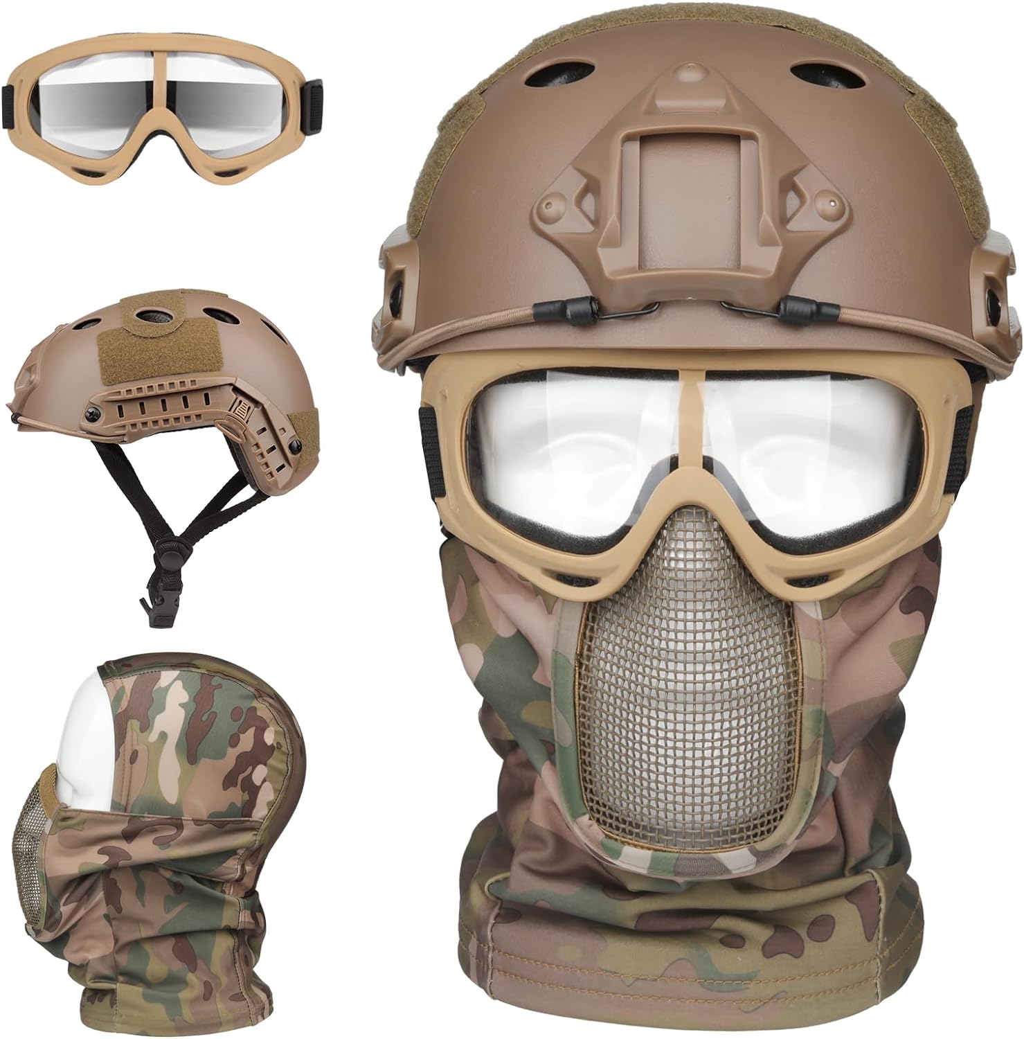 Fansport Airsoft Mask Tactical Goggles Set, Lower Half Face Mesh Masks  Foldable Steel mesh mask Airsoft Protective Mask with Goggles Set for  Hunting