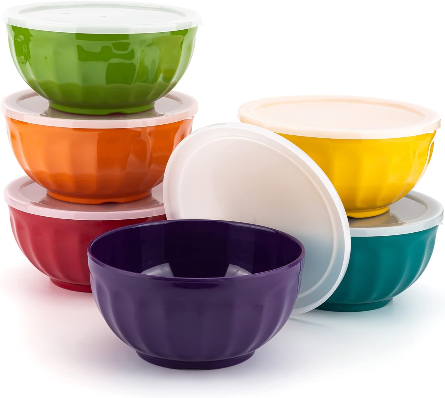 lok-osemile melamine mixing bowls with lids - 12 piece nesting bowls set 6  bowls and 6