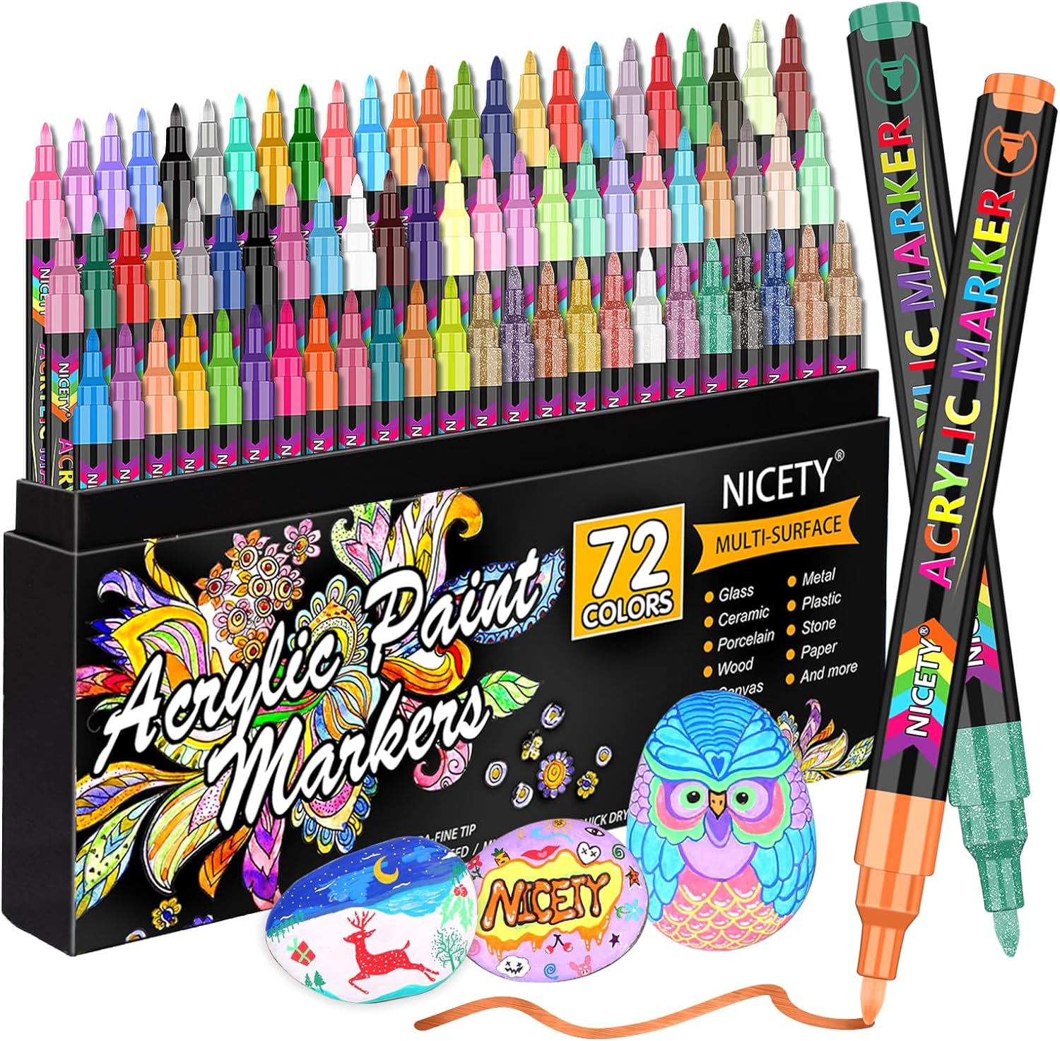 Magicfly 24 Colors Acrylic Paint Markers, Double-Sided Acrylic Paint Pens  with Reversible Tip for Rock Painting, Stone, Ceramic, Glass, Wood