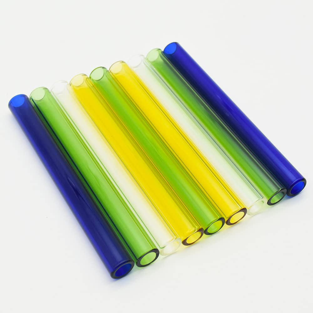 BilliGO 6 PCS Colored Wavy Glass Straw,7.87'' x 8mm High