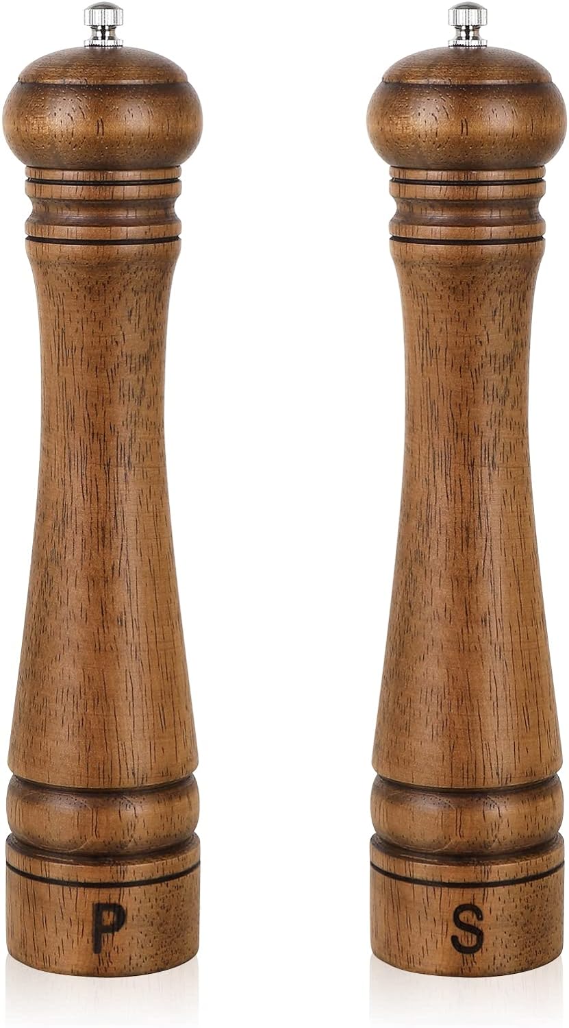 Gennua Kitchen Wooden Salt and Pepper Grinder Set: Refillable Salt & Pepper  Mills Adjust for Customized Coarseness, Crafted of Solid Acacia Wood with