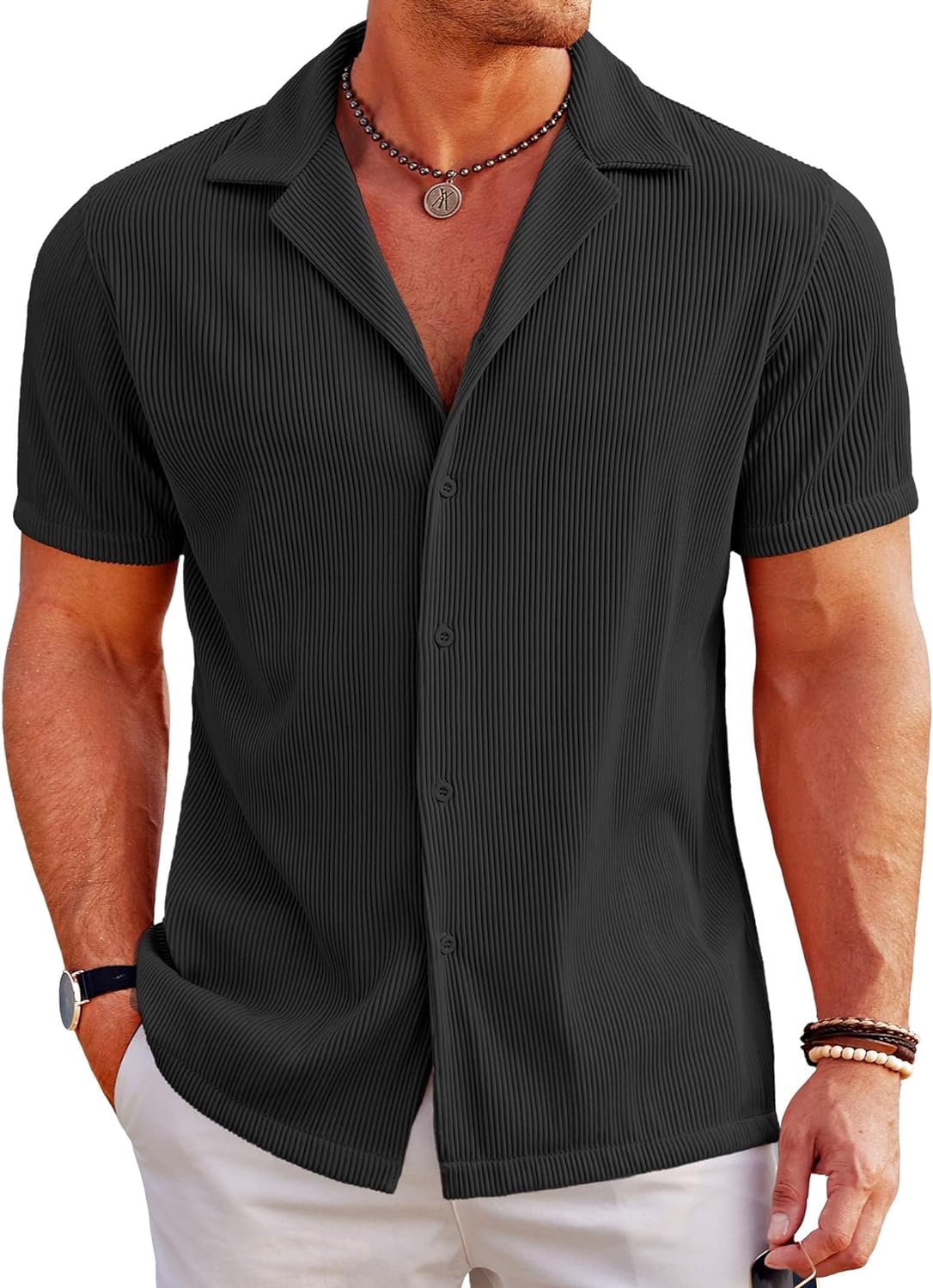 COOFANDY Men's Muscle Fit Dress Shirts Wrinkle-Free Short Sleeve Casual  Button Down Shirt