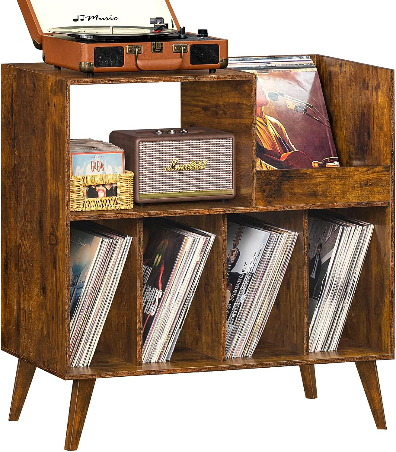 VOSTERIO Record Player Stand， Wooden Turntable Holder with Vinyl