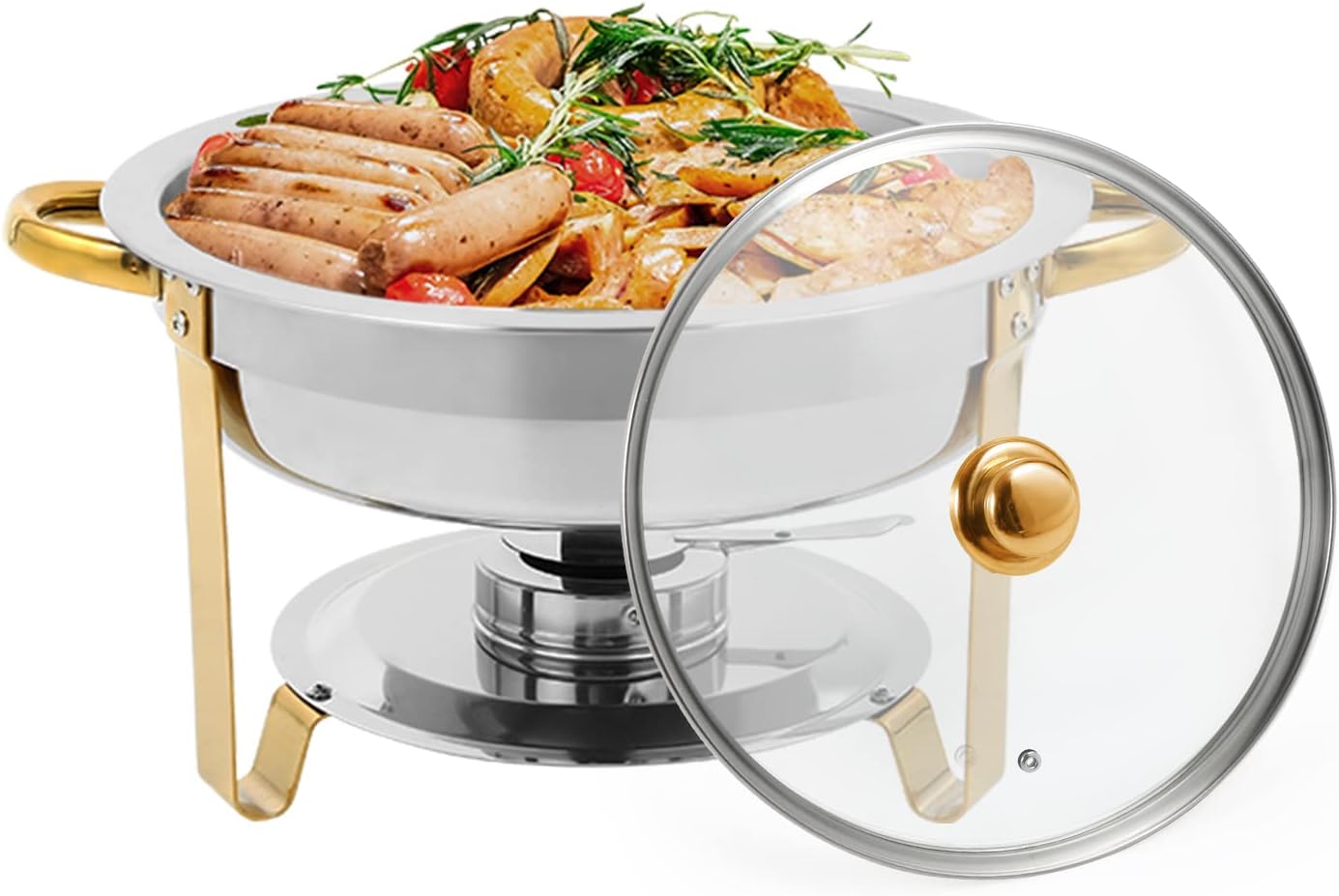 Round 7.5 qt Chafing Dish Buffet Set Includes Water Pan, Food Pan, Fuel Holder, and Stand Food Warmers for Parties by Great Northern Party