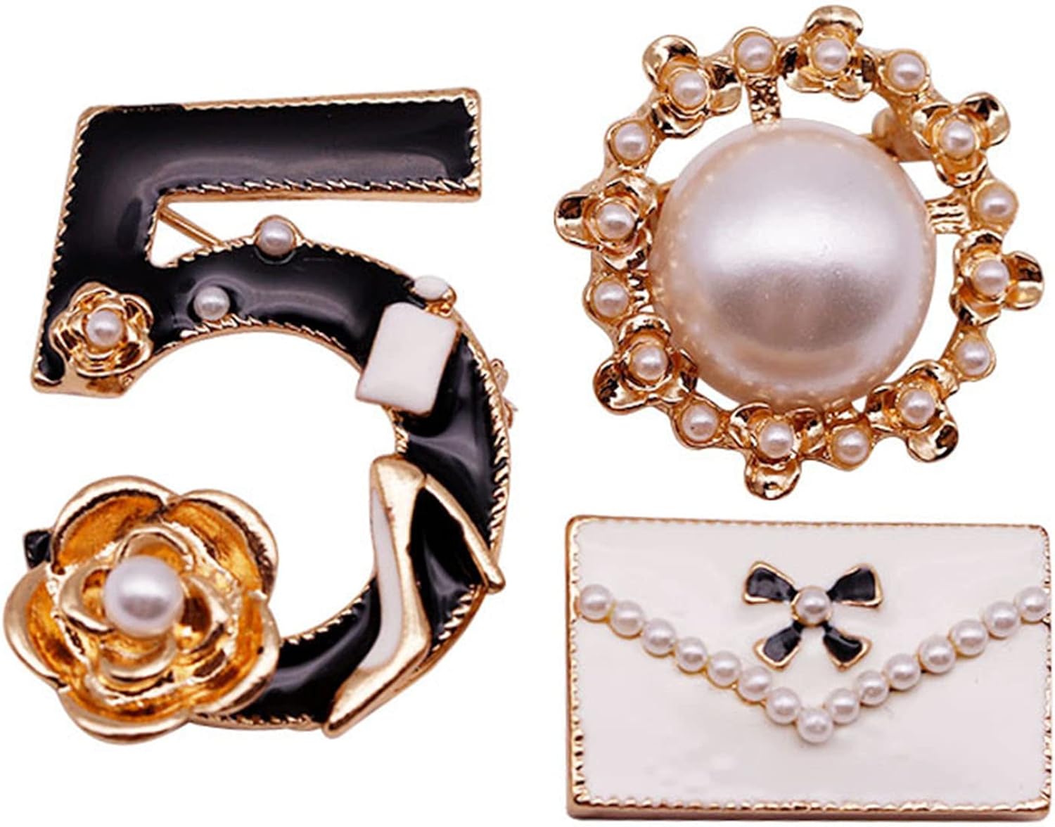 XaiYimee Vintage Imitating Pearl Brooch Number 5 Brooches Pins for Women Fashion Banquet Jewelry