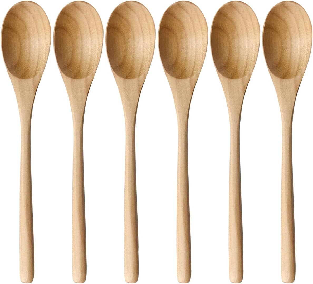 Wooden Spoons, 6 Pieces 9 Inch Wood Soup Spoons for Eating Mixing Stirring,  Long Handle Spoon with Japanese Style Kitchen Utensil, ADLORYEA Eco