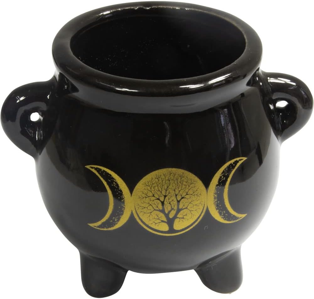 Ebros Ceramic Wicca Hocus Pocus Witch Black Cauldron Magical Witches Broth Dipping or Condiment Bowl or As Large Mug 18oz with Broom Spoon Serveware S