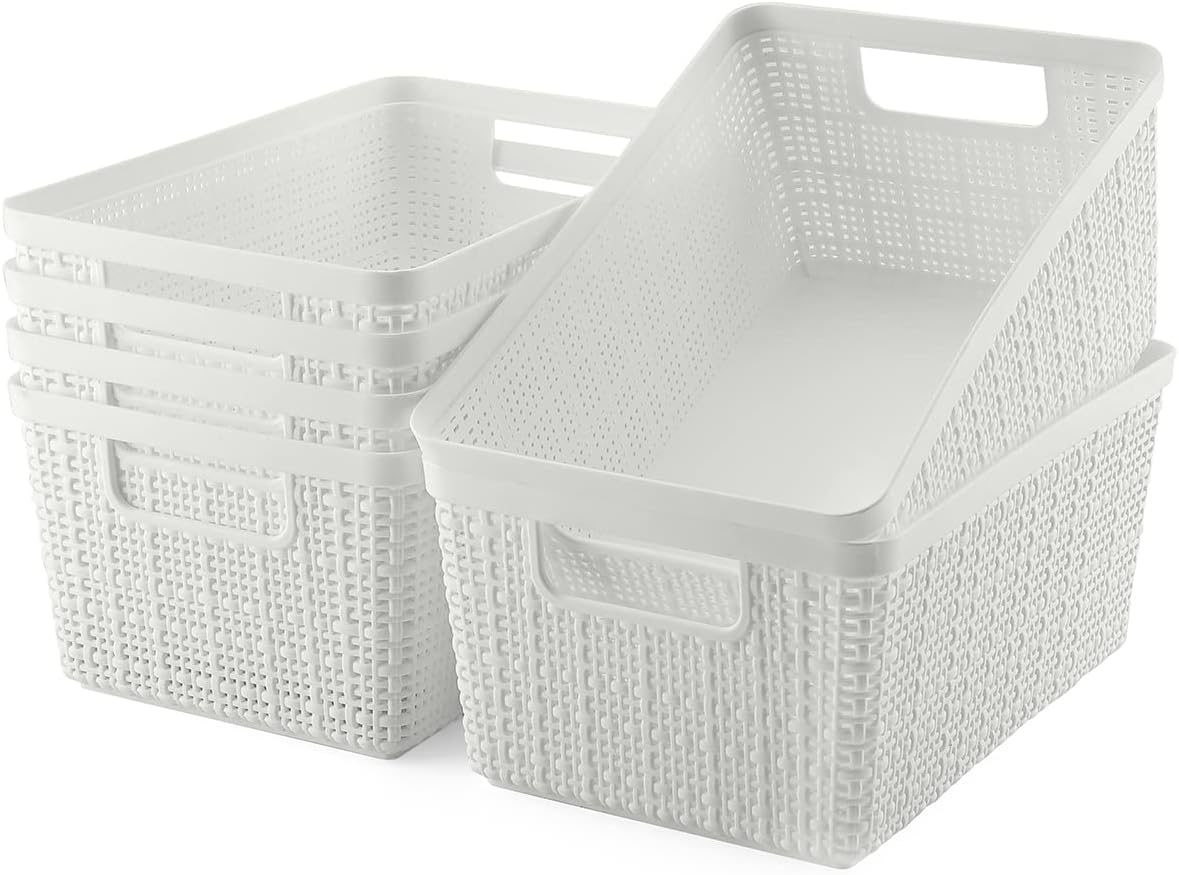 Pafino 6Pack Plastic Storage Baskets - Small Pantry Organizer Bins Stackable Basket Household Organizers for Kitchen, Shelves, Countertops, Desktops