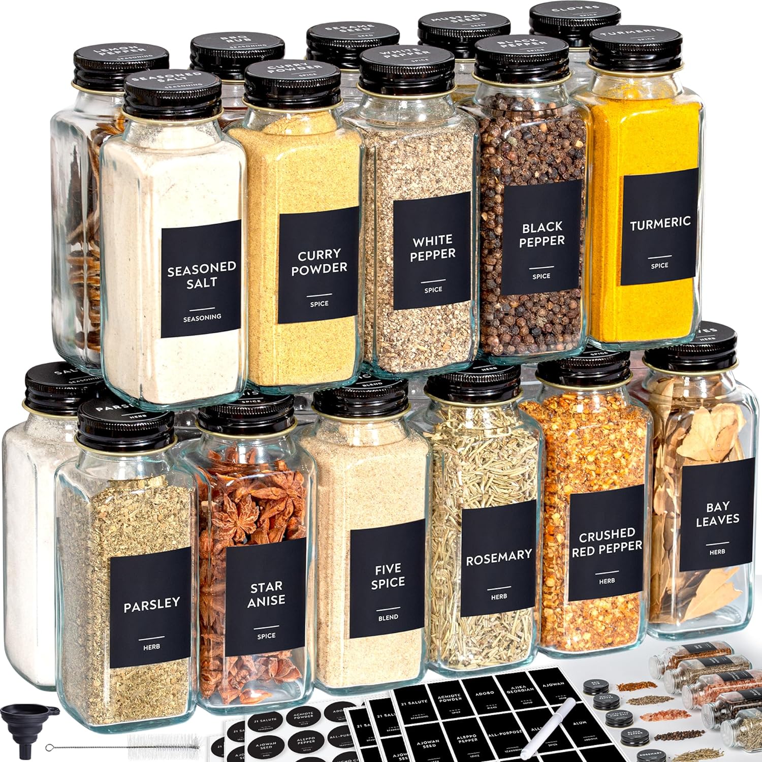 AuroTrends Spice Jars with Label 8oz 16Pcs, 8oz Glass