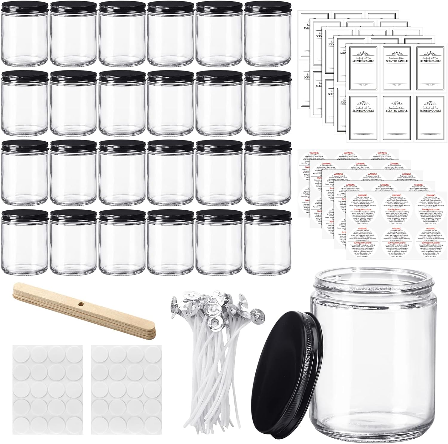 Craft & Venture Candle Jars for Making Candles - 6 pack, 11oz Glass Jar  with Bamboo Lids, Matte White, Empty Candle Containers - Candle Vessels for