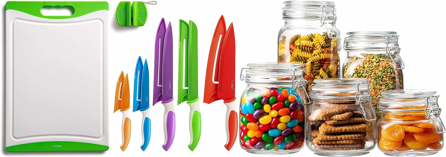 EATNEAT 12-Piece Colorful Kitchen Knife Set - 5 Colored Stainless