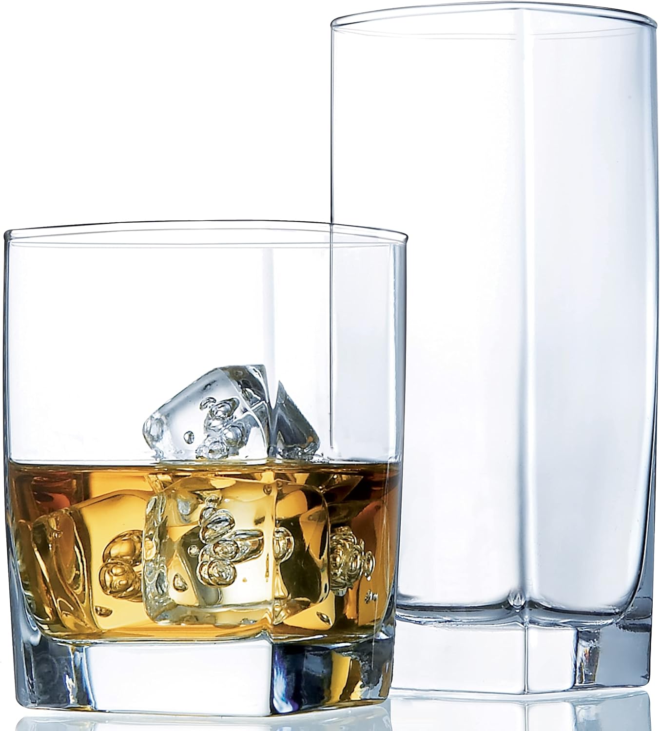 Glaver's Drinking Glasses, 12 Pc. Glass Cups, Includes 4 Highball Glasses 17 oz., 4 Rocks Glasses, 13 oz., 4 Juice Glasses, 4.5 oz., Whisky, Juice