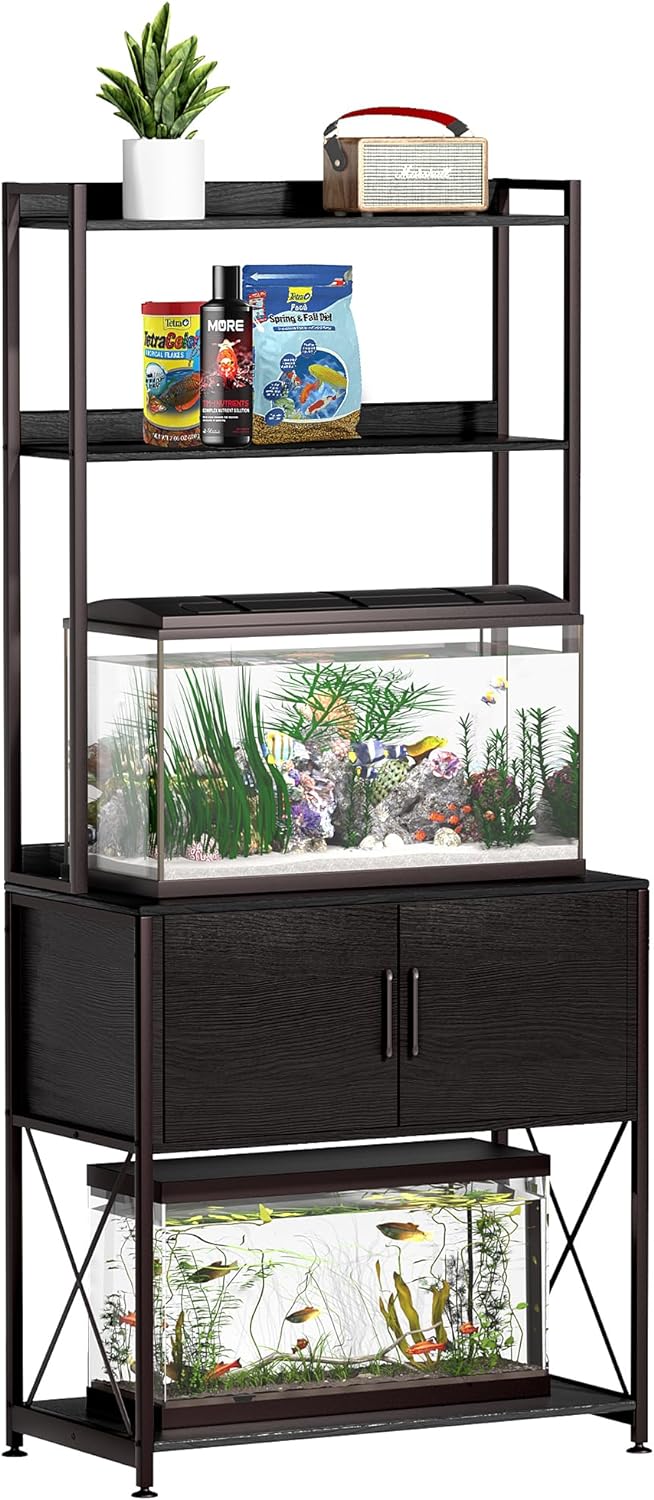 40 Gallon Fish Tank Stand, 29-50 Gallon Aquarium Stand, Black Tank Stand,  Fish Tank Table with Drawer and Cabinet, Sturdy and Durable