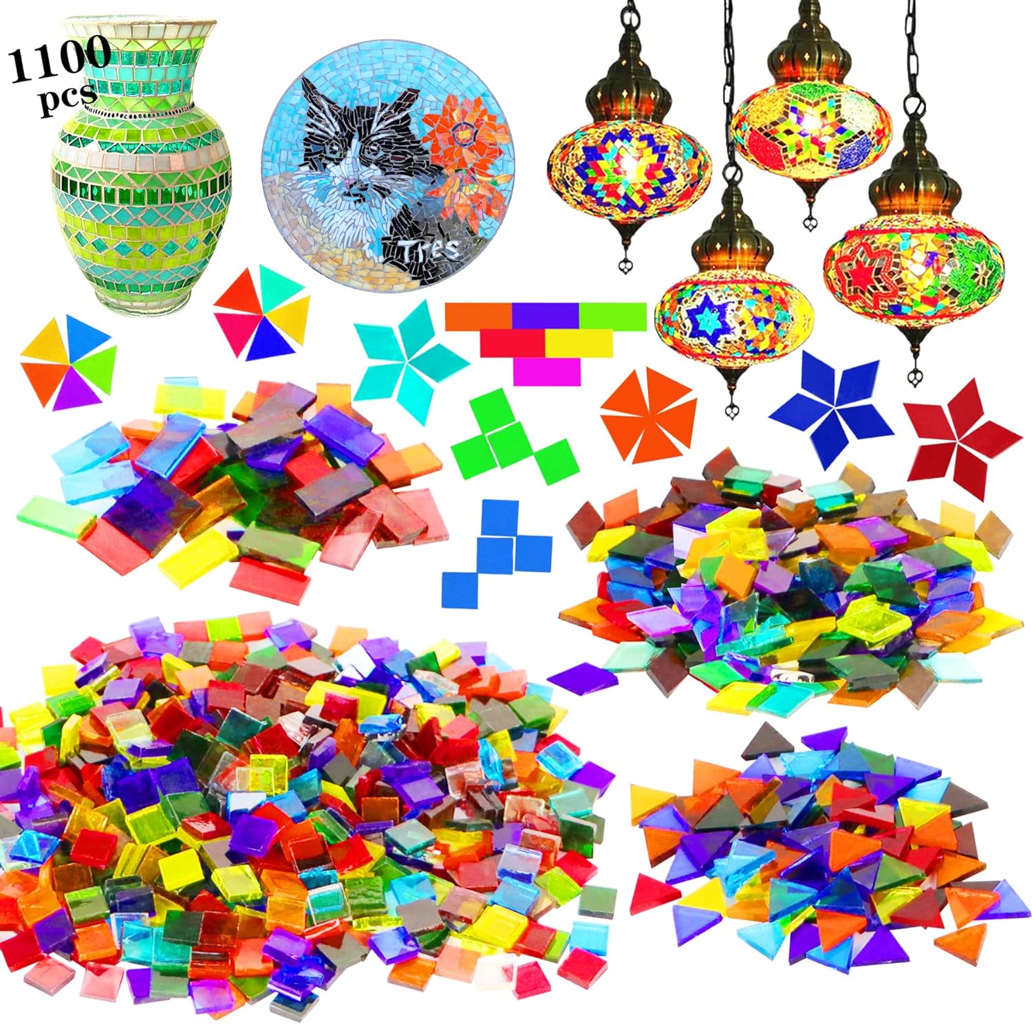 1000 Pieces of Square Mosaic Tiles for Crafts, Textured Stained