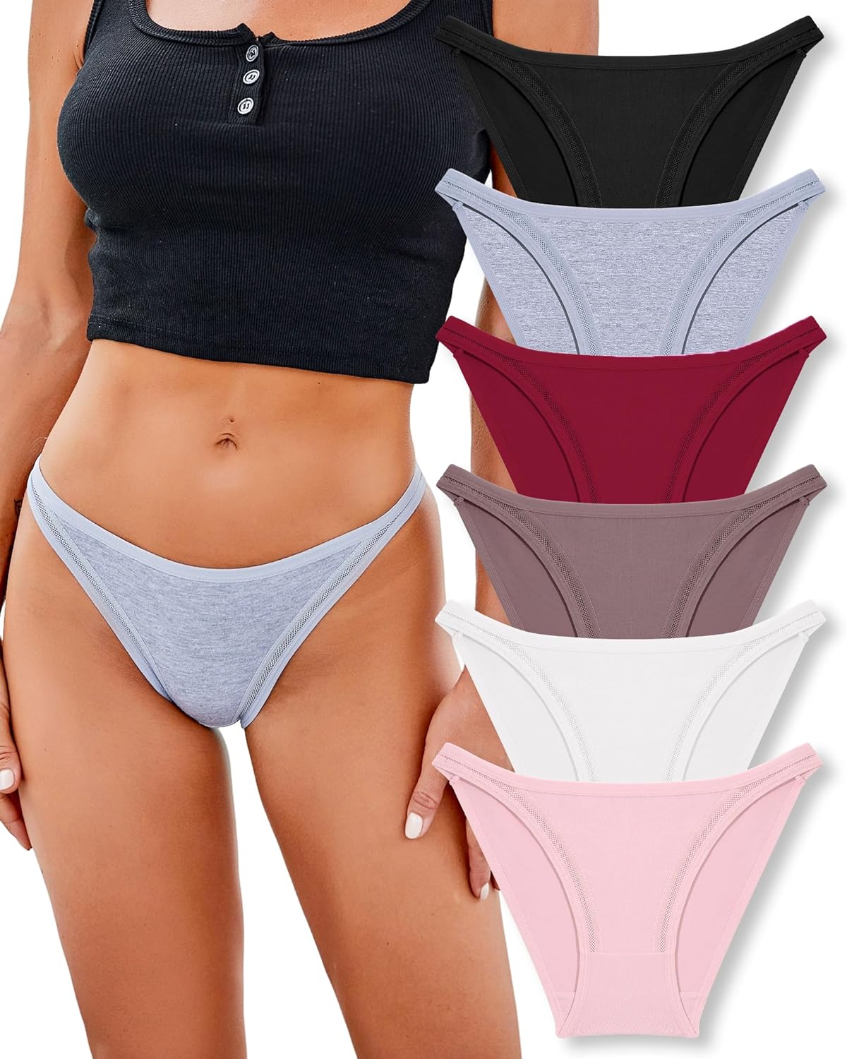 ANZERMIX Women's Breathable Cotton Tong Panties Pack of 6 (Size M