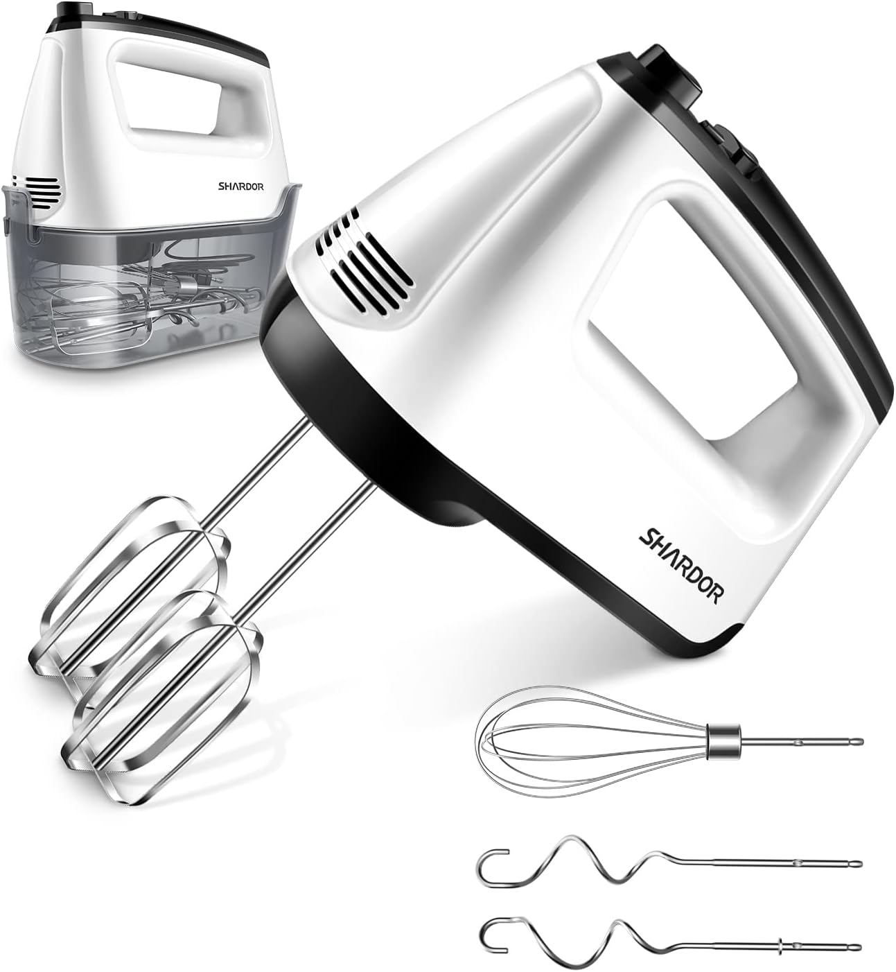 Ovente HM151W 5 Speed Ultra Mixing Electric Hand Mixer with Snap Storage Case White