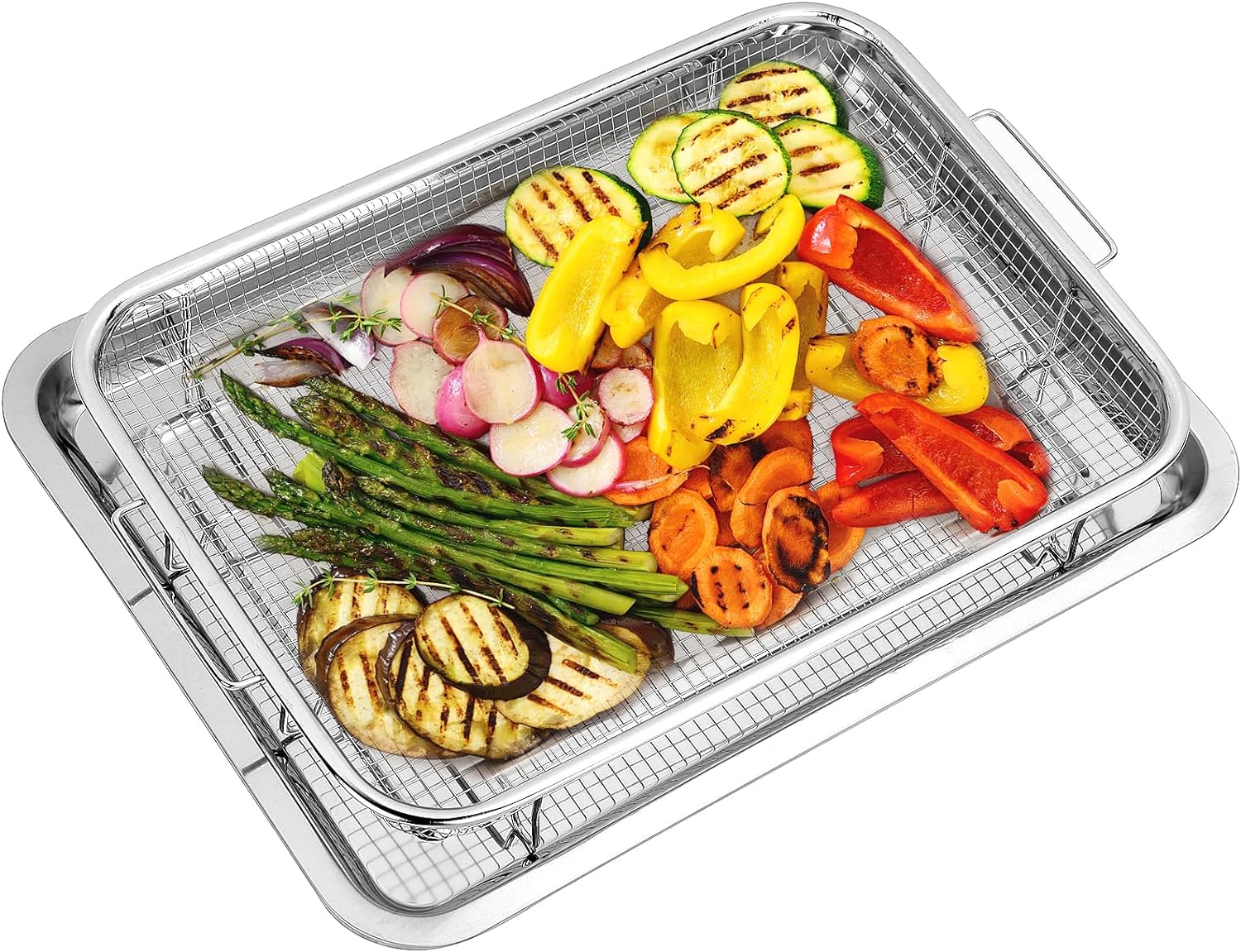 Air Fryer Basket and Tray for Oven Set, 15.5'' x 11.5'' Stainless Steel  Extra Large Crisper Tray and Basket, Non-stick Mesh Basket Set, Air Fryer  Tray