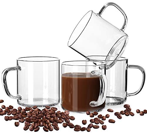 Paisener Clear Glass Coffee Mugs Set of 4, 13 oz large glass mugs with –  SHANULKA Home Decor