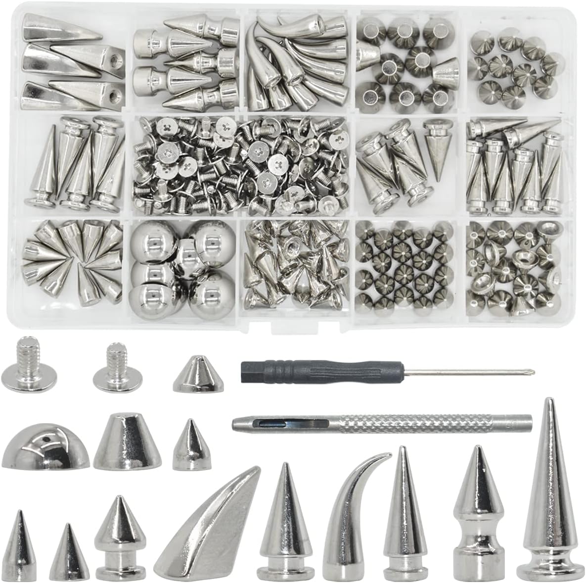  40 Sets 40MM Spikes for Clothing, CAMXTOOL Cone Spikes and  Studs, Punk Spike Rivets, Long Metal Spikes for Crafts, Punk Screw Rivet  for Clothes Jackets Leather and Shoes (Silver)