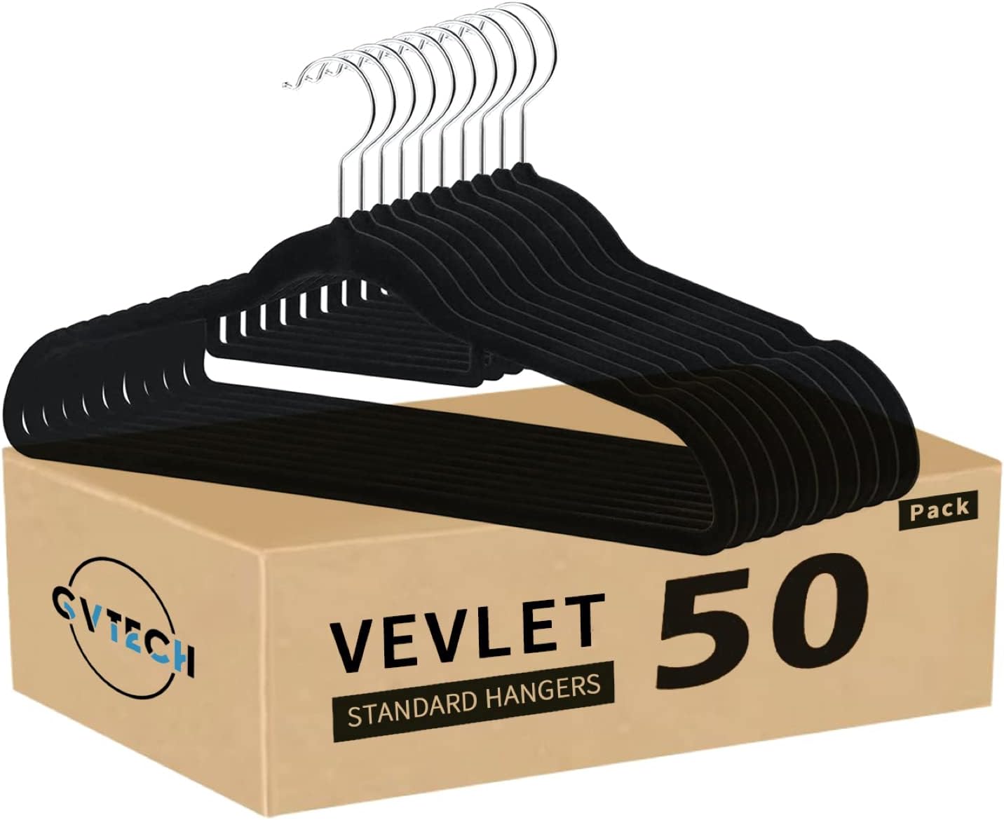 Fontaines Luxury Kid's Black Velvet Felt Non Slip Clothes Hangers 50 Pack -  Ultra Slim & Space