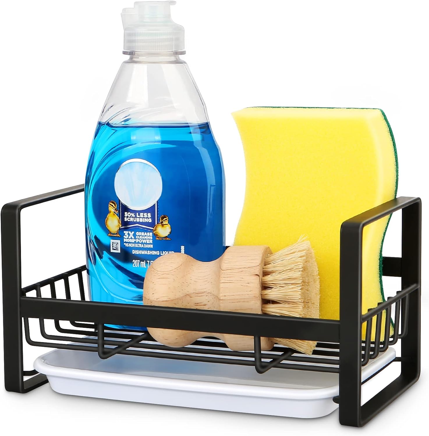 HapiRm Sponge Holder Kitchen Sink Caddy Organizer, Sponge Dish Brush Soap  Dispenser Holder with Drain Tray